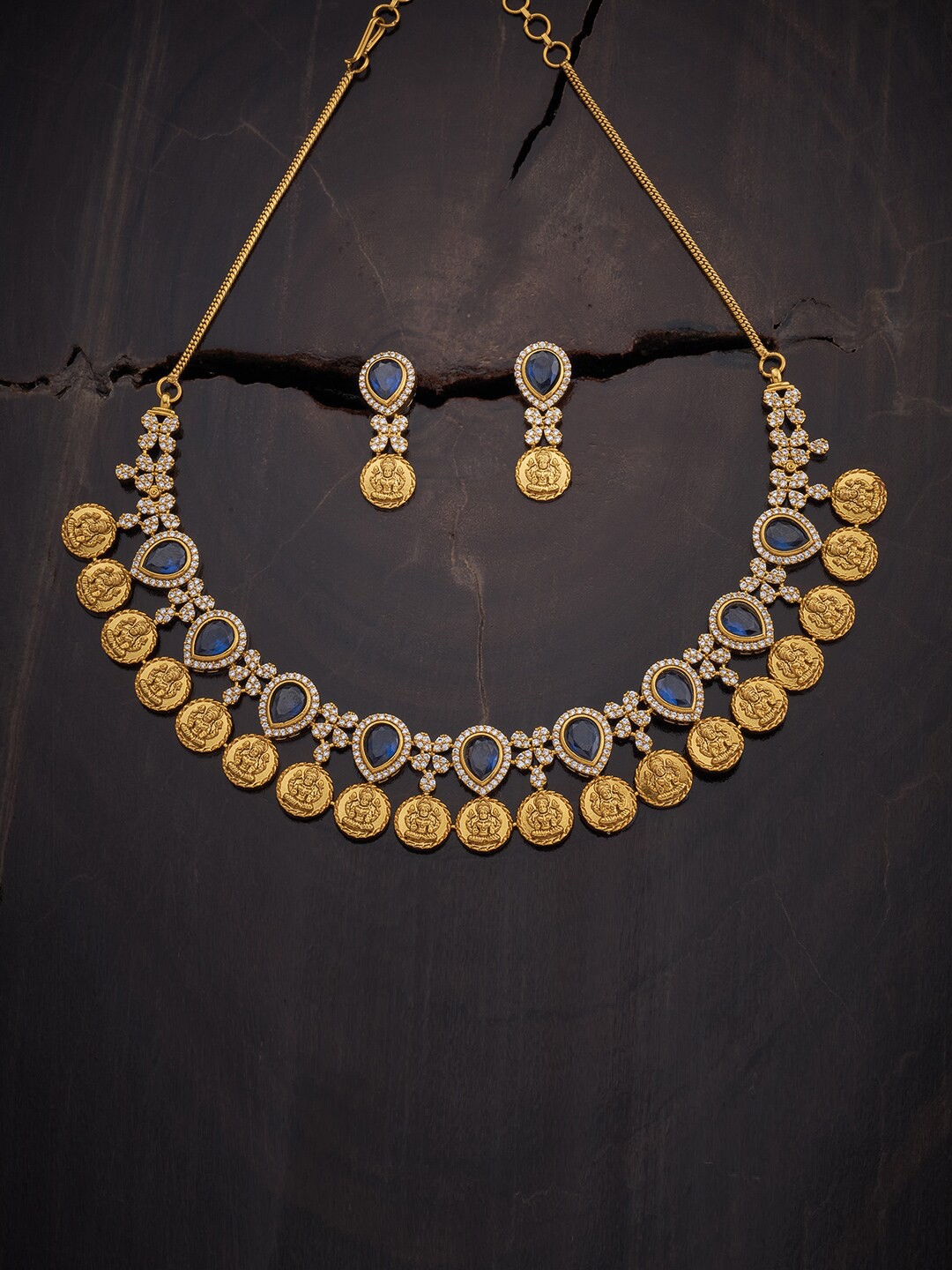 

Kushal's Fashion Jewellery Gold-Plated & Blue Stone Studded Jewellery Set