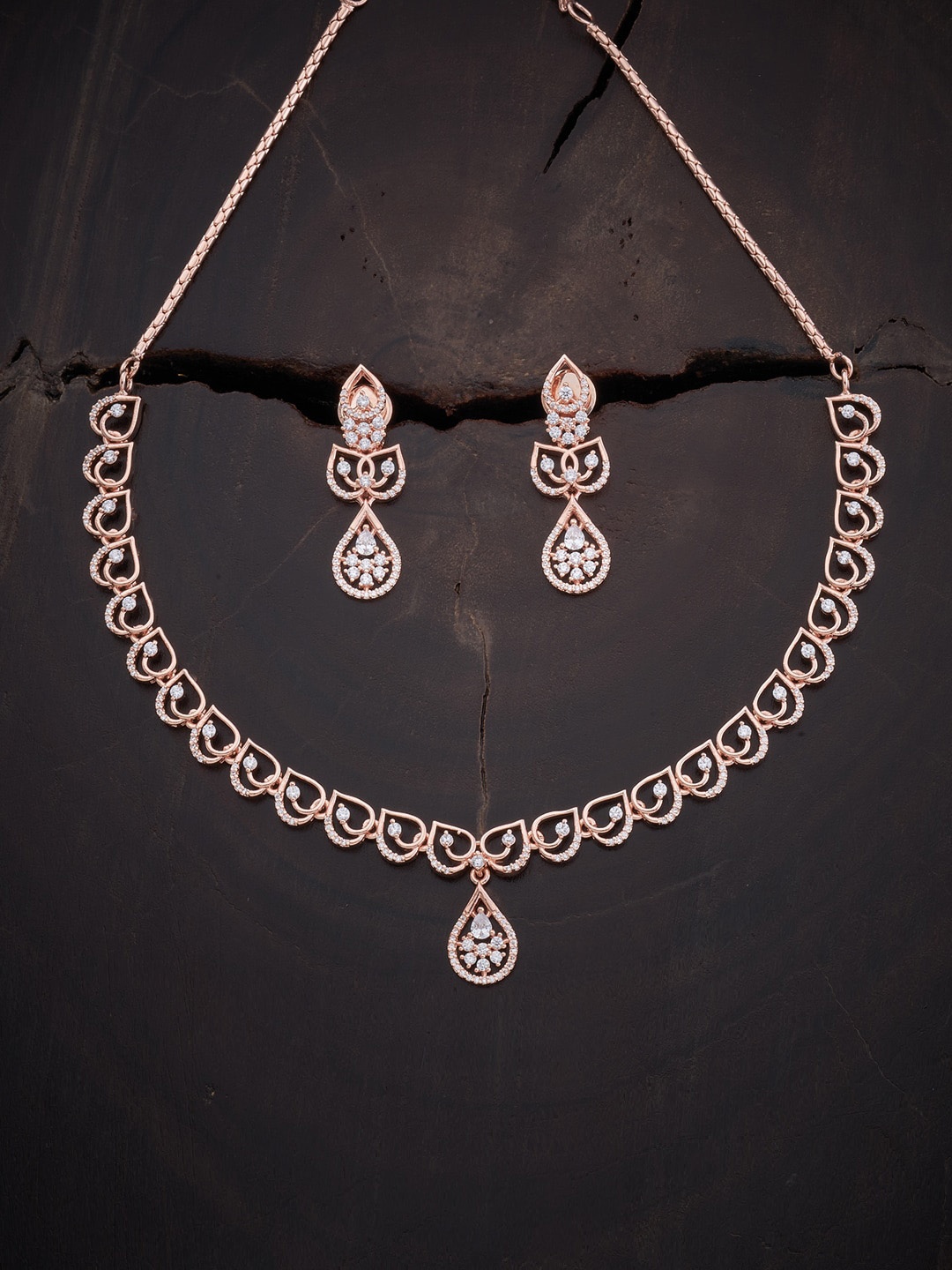 

Kushal's Fashion Jewellery Rose Gold-Plated & White Stone Studded Necklace Set