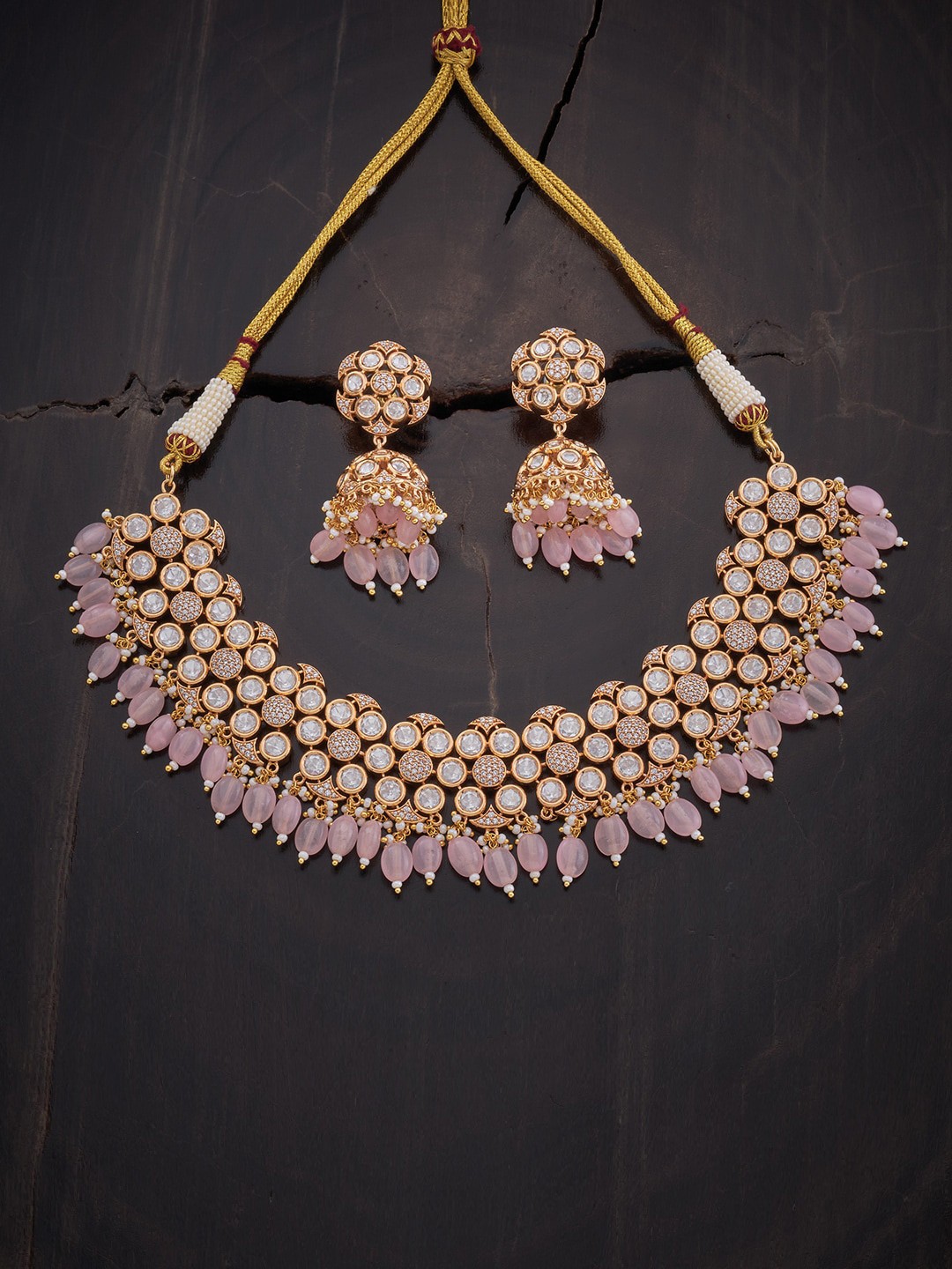 

Kushal's Fashion Jewellery Gold-Plated & Pink Kundan Stone Studded Jewellery Set
