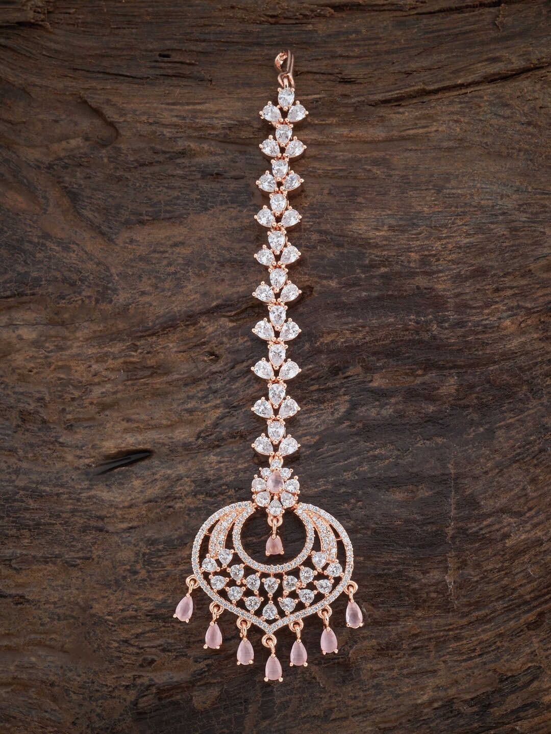 

Kushal's Fashion Jewellery Rose Gold-Plated White & Pink Stone-Studded Maangtika