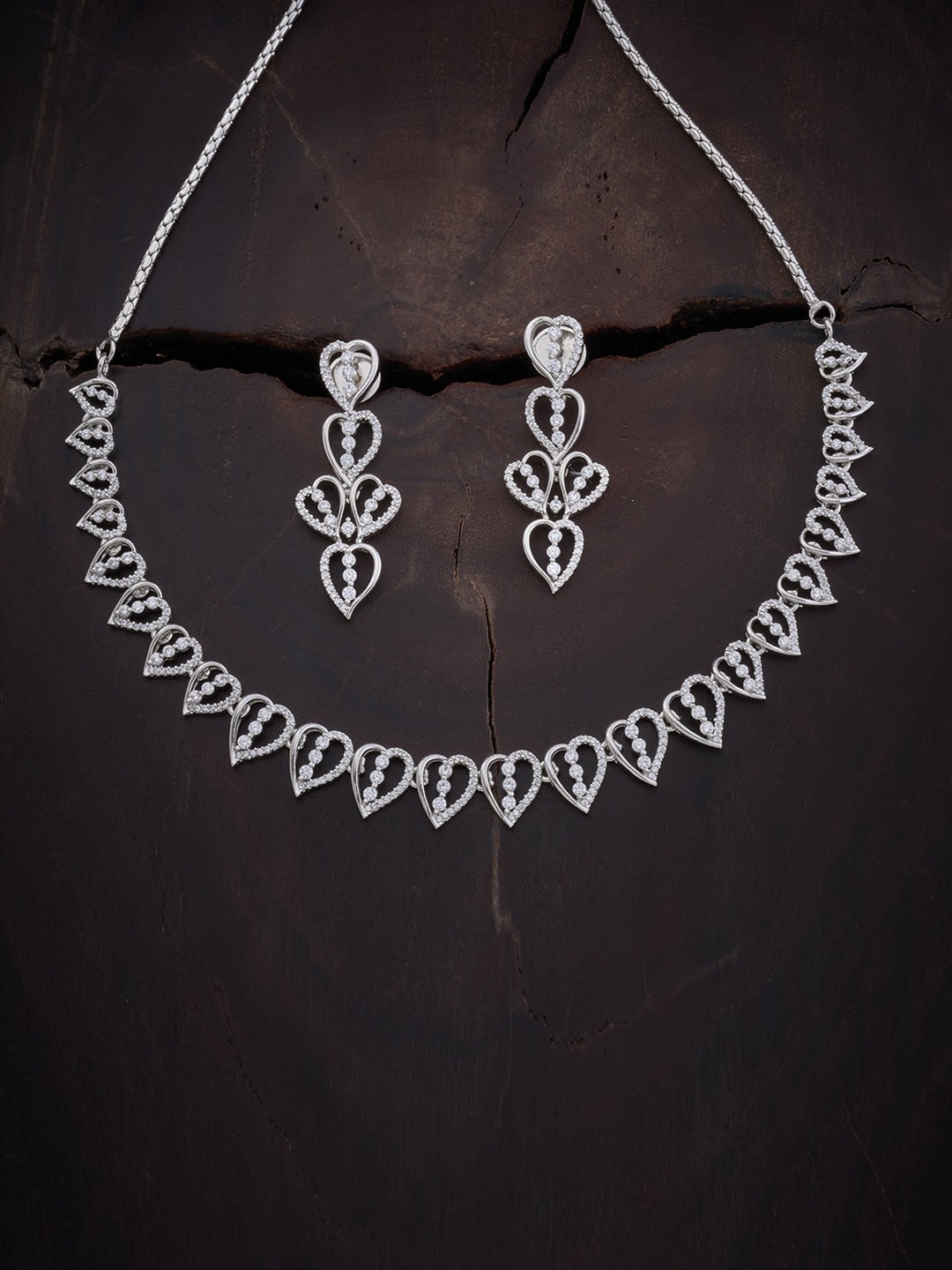 

Kushal's Fashion Jewellery women Rhodium-Plated Silver White Stone-Studded Jewellery Set