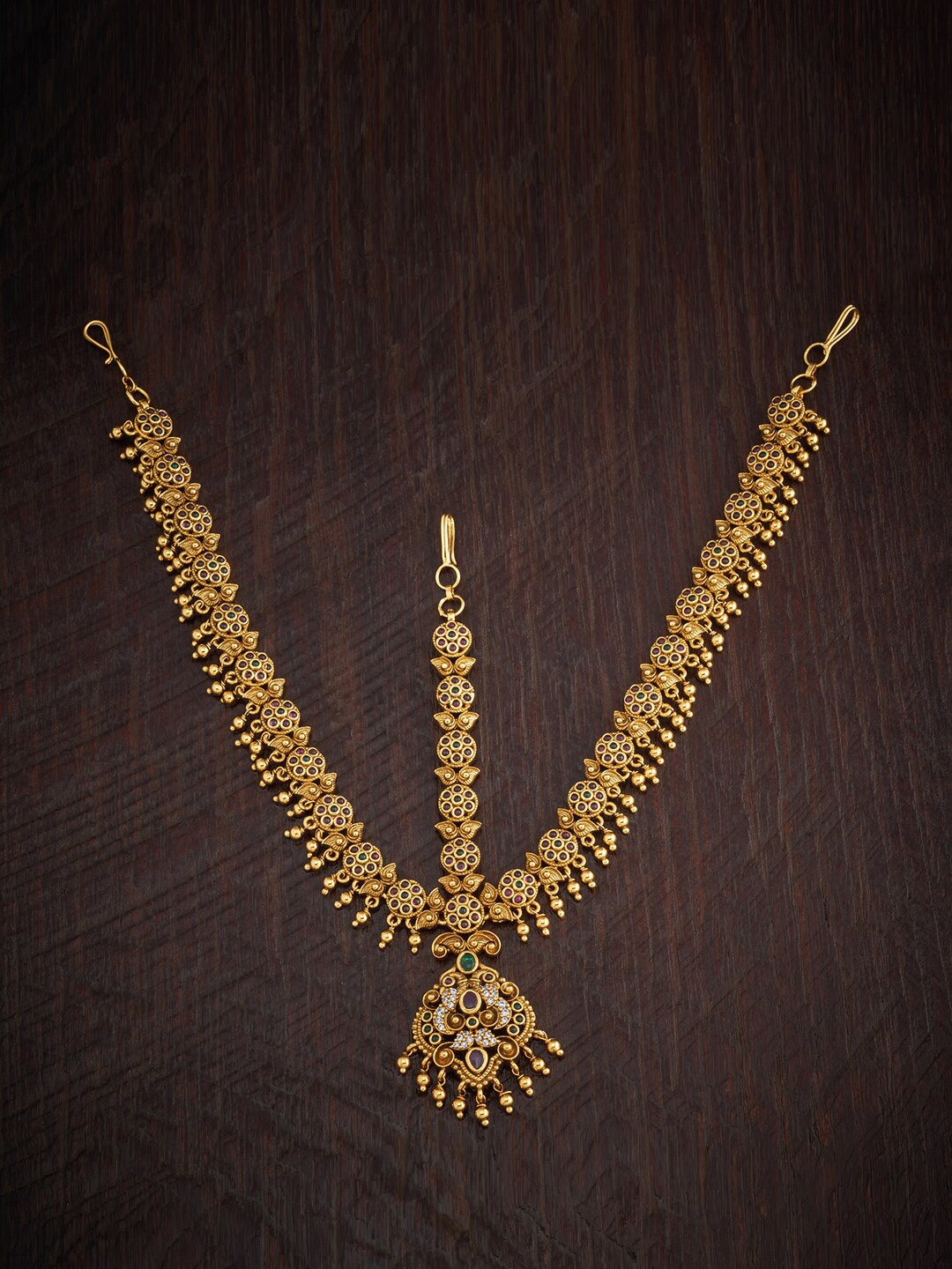 

Kushal's Fashion Jewellery Stone-Studded & Pearl Beaded Matha Patti, Gold