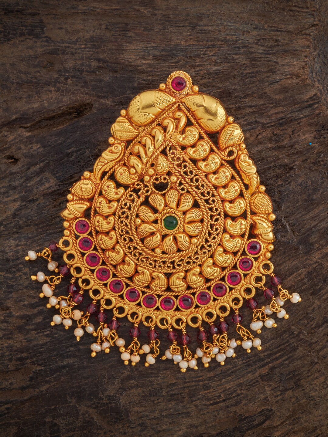 

Kushal's Fashion Jewellery Stone-Studded & Beaded Pendant, Gold