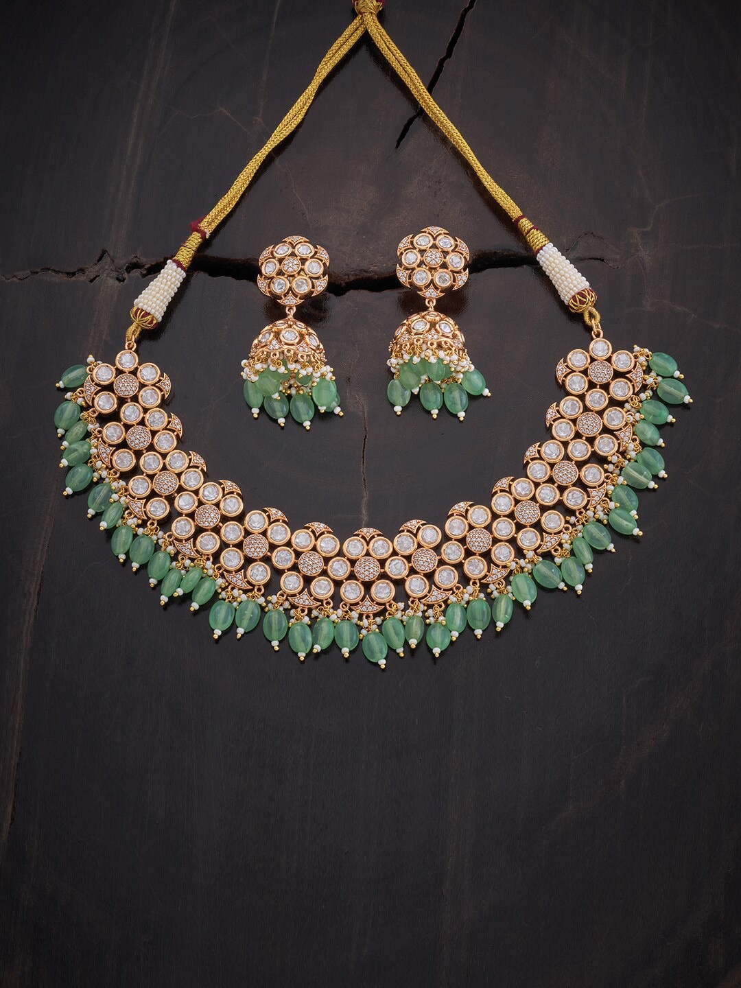 

Kushal's Fashion Jewellery Women Gold-Plated White & Sea Green Stone & Pearl Jewellery Set