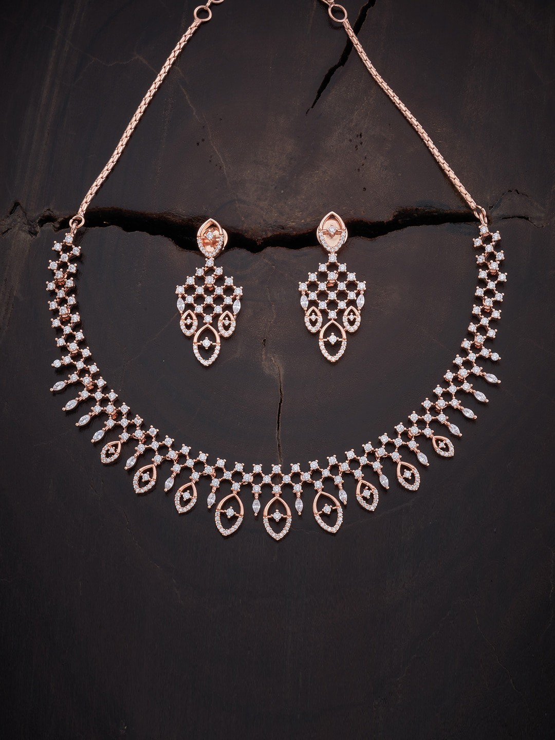 

Kushal's Fashion Jewellery Rose-Gold-Plated White Stone-Studded Jewellery Set
