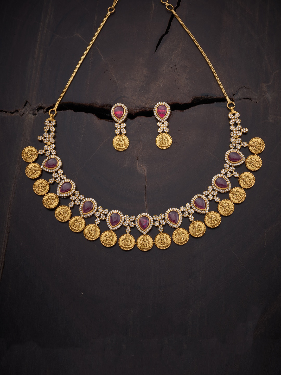 

Kushal's Fashion Jewellery Gold-Plated White & Red Stone-Studded Jewellery Set