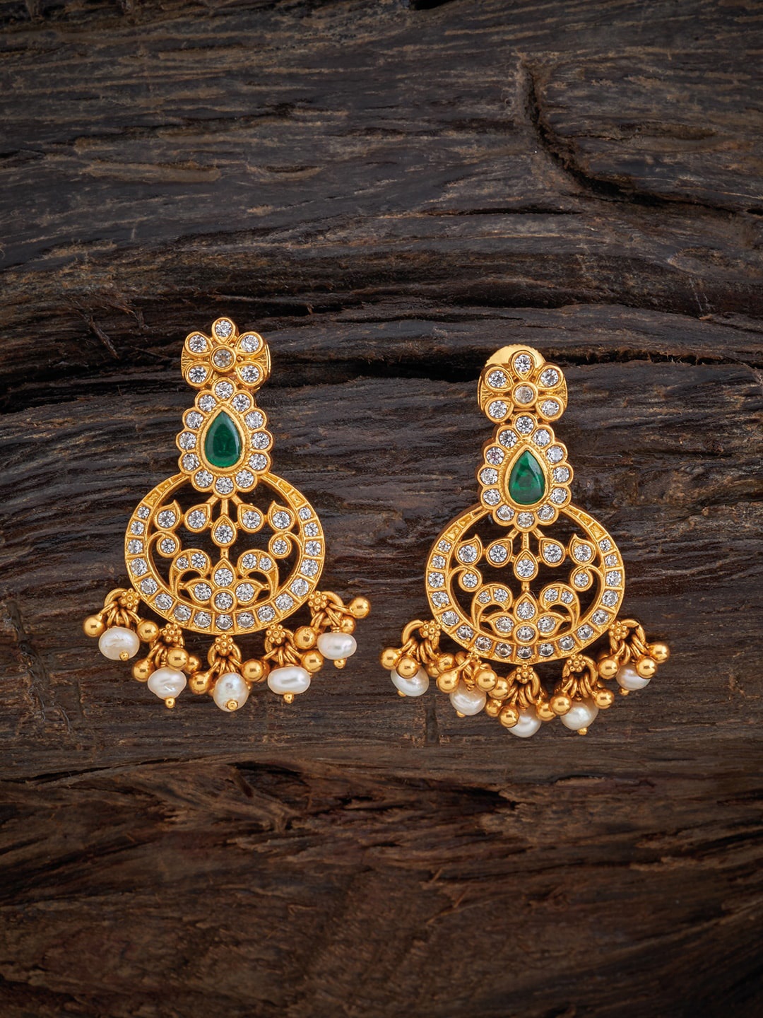 

Kushal's Fashion Jewellery 92.5 Pure Silver Green Crescent Shaped Drop Earrings