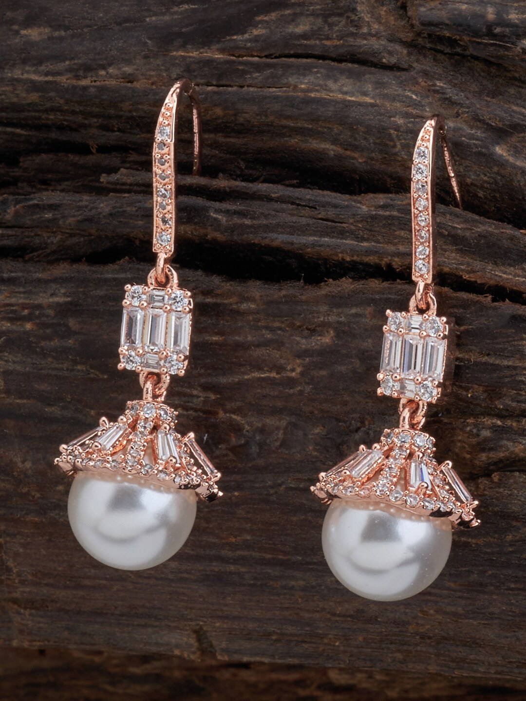 

Kushal's Fashion Jewellery Rose-Gold Polish White Spherical Drop Earrings