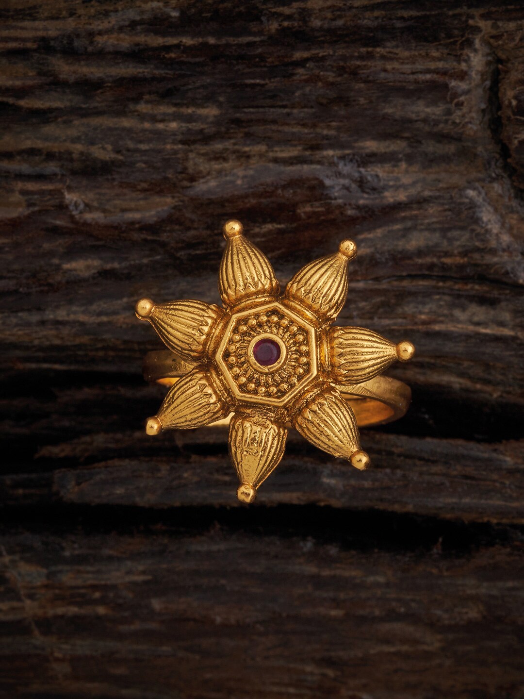 

Kushal's Fashion Jewellery Gold-Toned & Red Stone Studded Ring