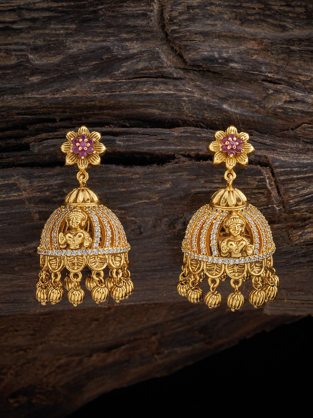 

Kushal's Fashion Jewellery Ruby Antique Red Classic Jhumkas Earrings