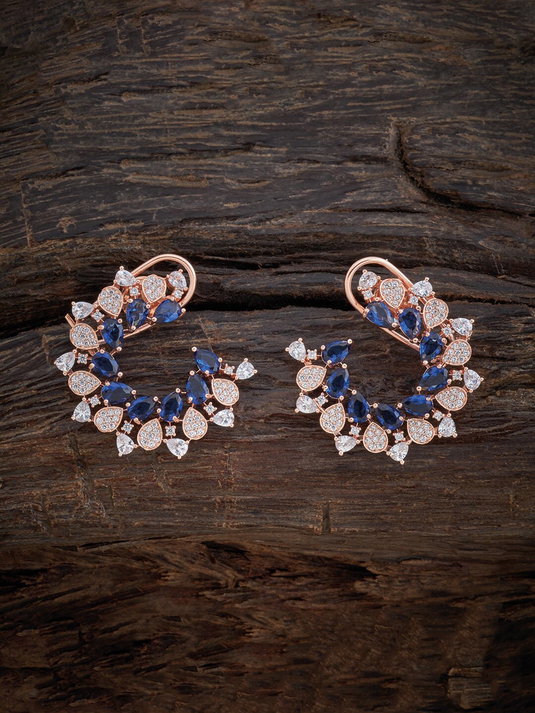

Kushal's Fashion Jewellery Rose-Gold Polish Blue Floral Studs Earrings