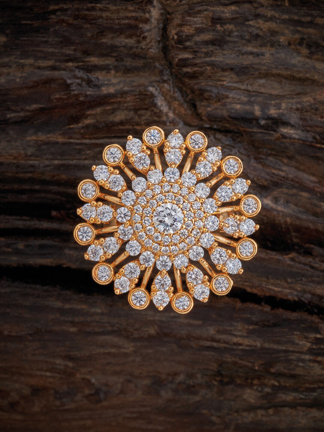 

Kushal's Fashion Jewellery Gold-Plated White CZ-Studded Adjustable Finger Ring