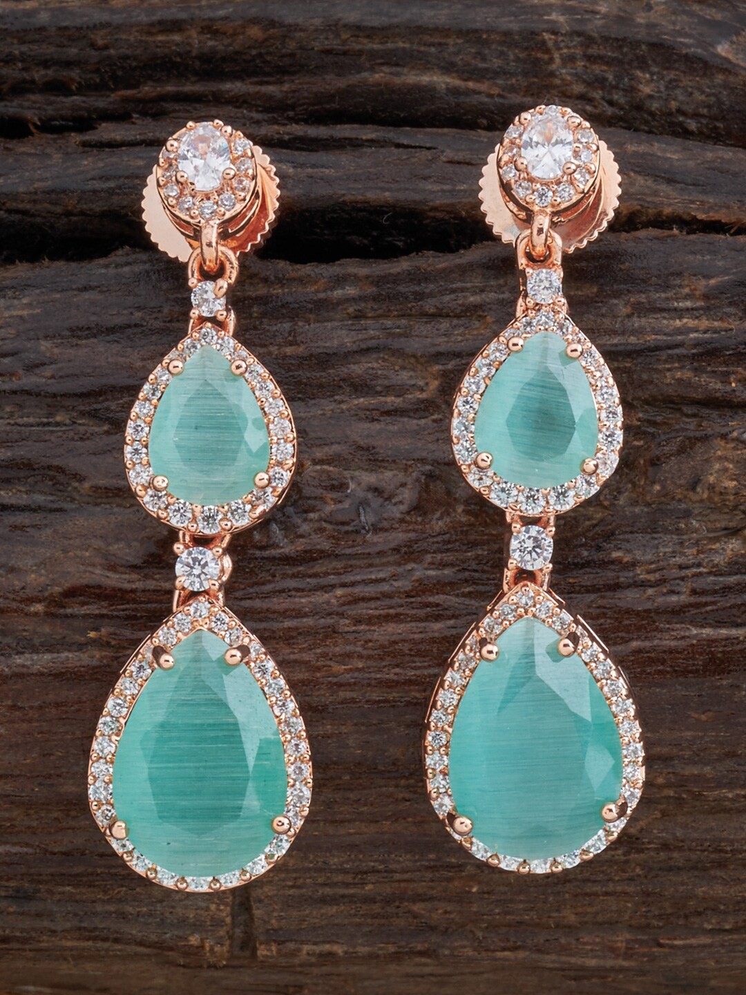 

Kushal's Fashion Jewellery Rose-Gold Polish Sea Green Teardrop Shaped Drop Earrings