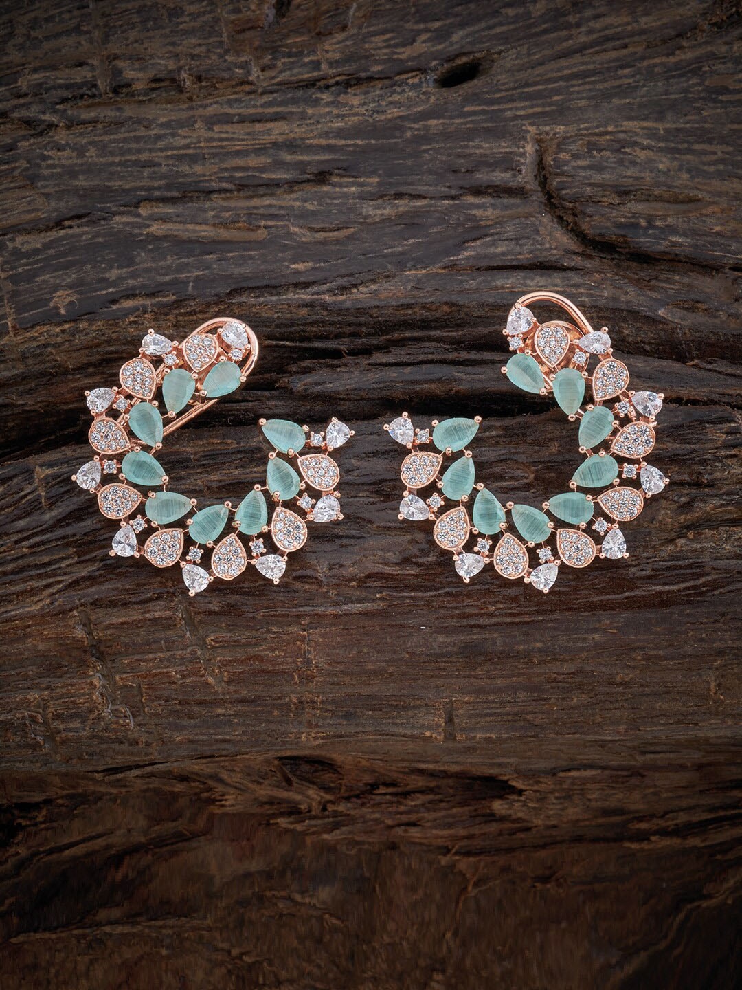 

Kushal's Fashion Jewellery Rose-Gold Polish Sea Green Floral Studs Earrings