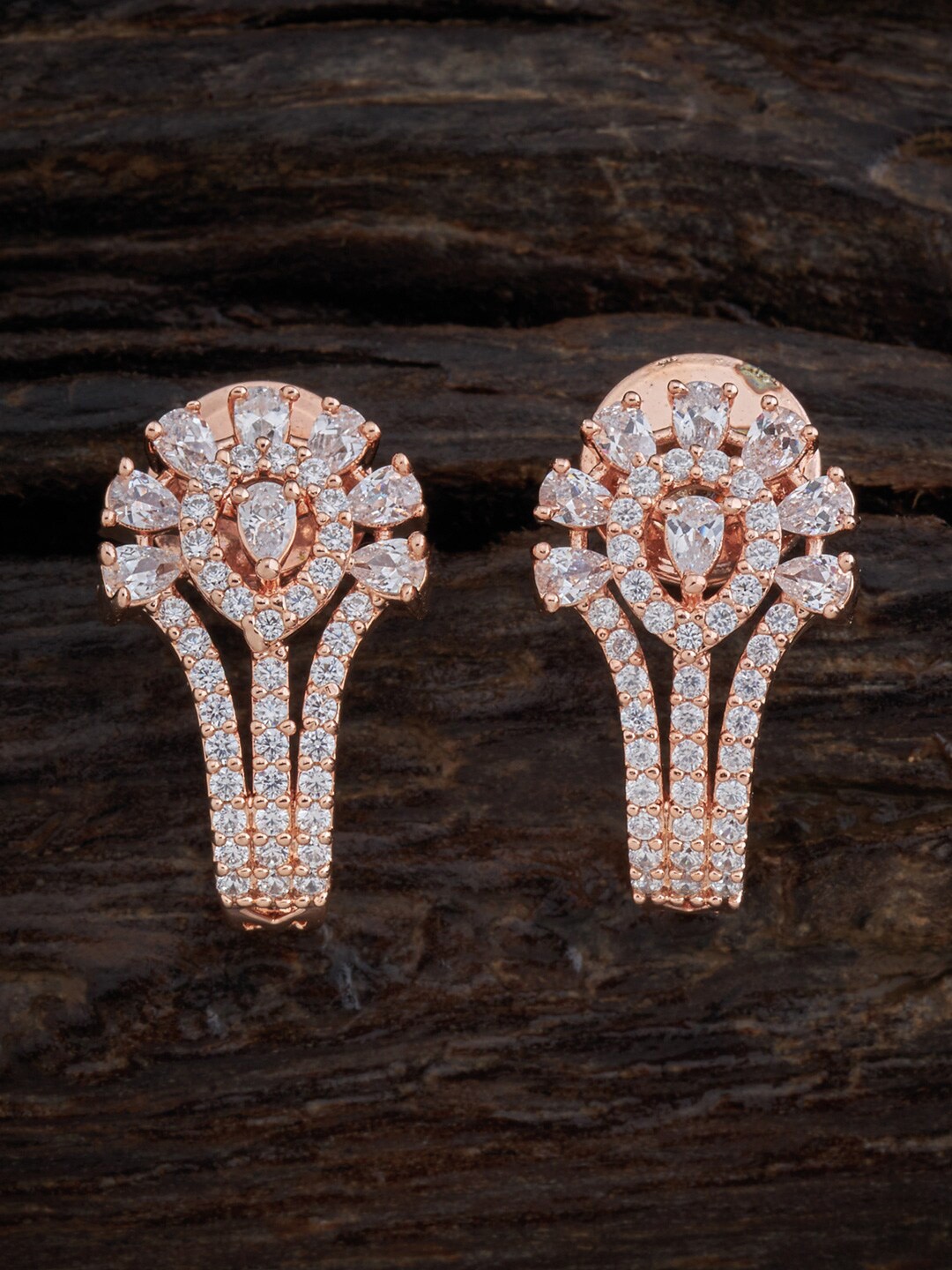 

Kushal's Fashion Jewellery Rose-Gold Polish White Floral Studs Earrings