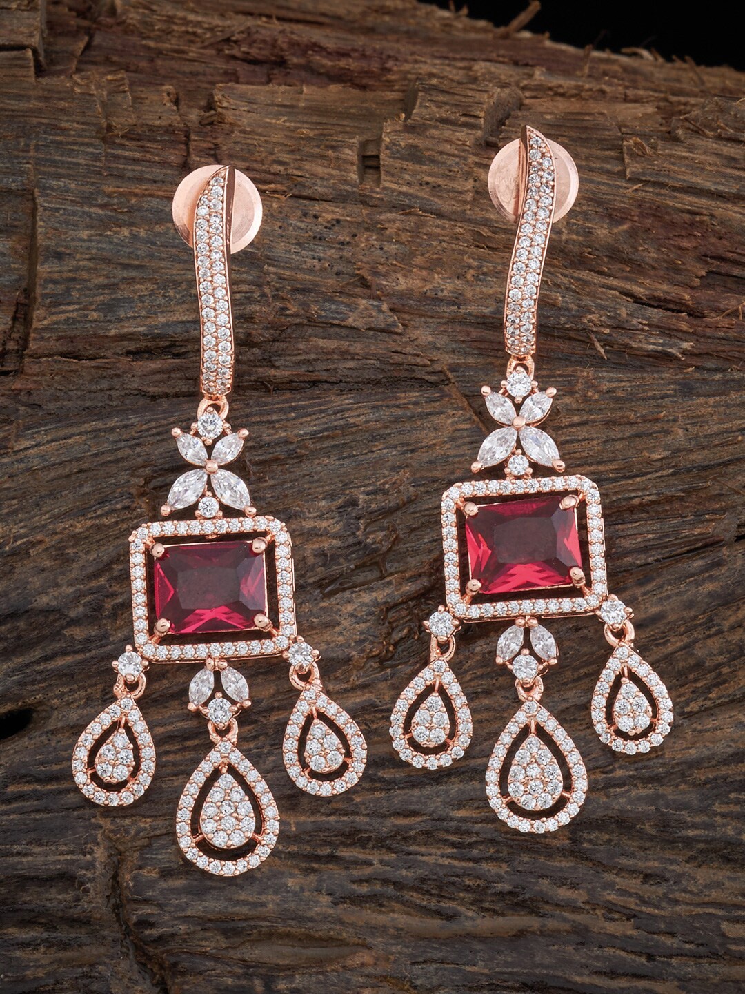 

Kushal's Fashion Jewellery Rose-Gold Polish Green Teardrop Shaped Drop Earrings