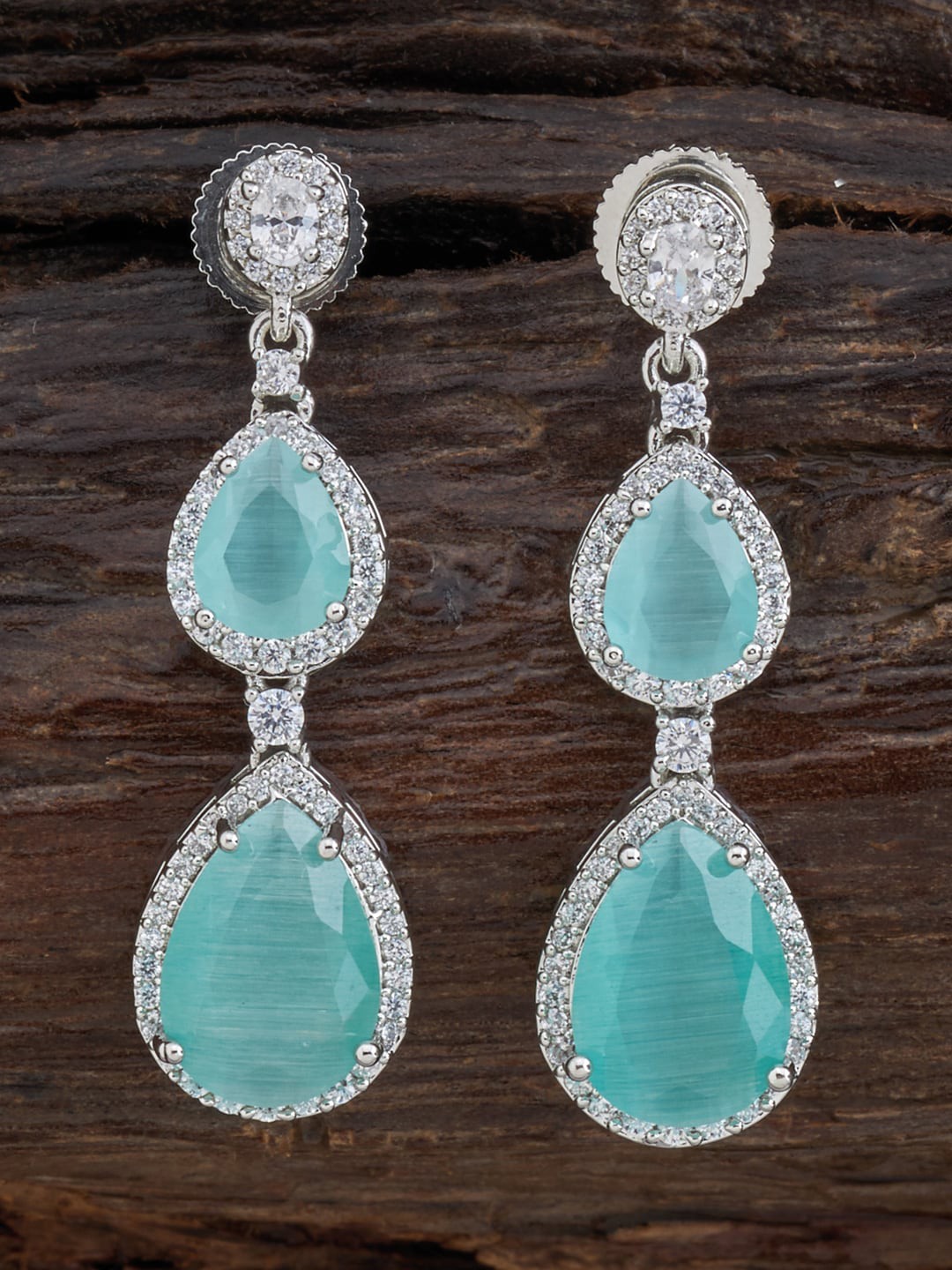 

Kushal's Fashion Jewellery Rhodium Polish Sea Green Teardrop Shaped Drop Earrings