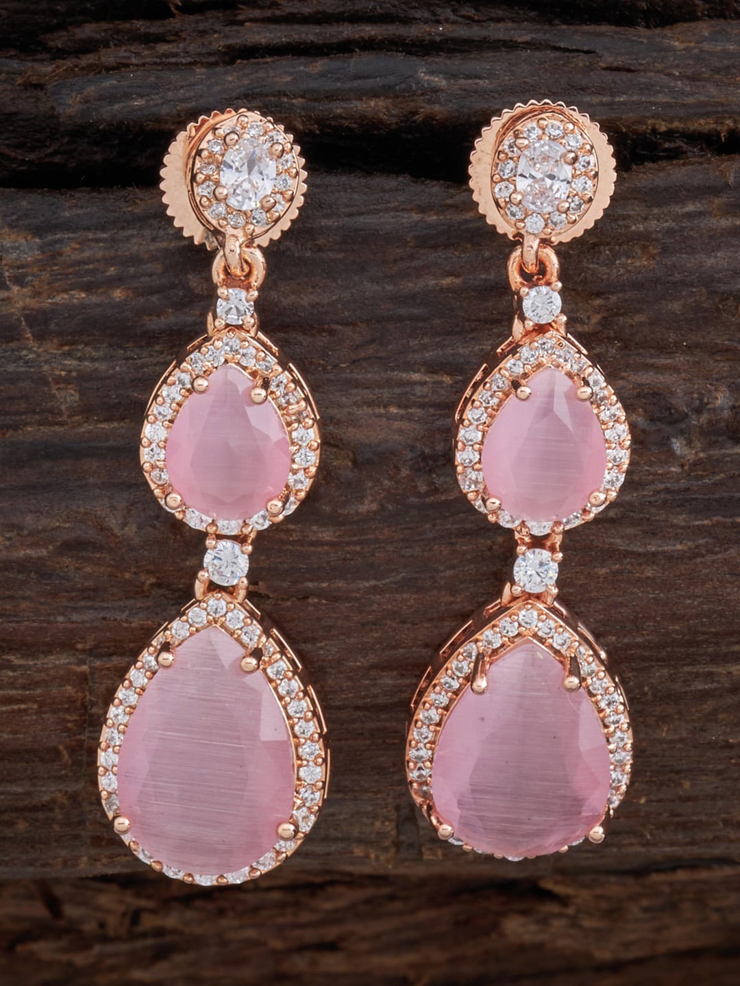 

Kushal's Fashion Jewellery Women Rose-Gold Plated Pink Teardrop Shaped Drop Earrings