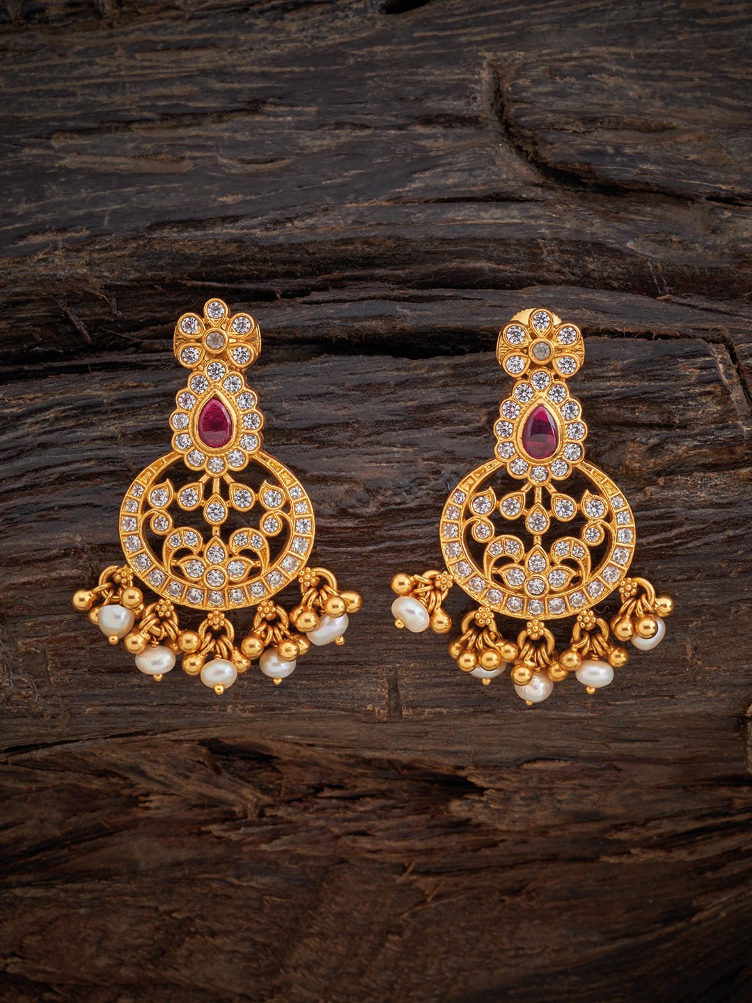 

Kushal's Fashion Jewellery Women Gold Plated White Crescent Shaped Jhumkas Earrings