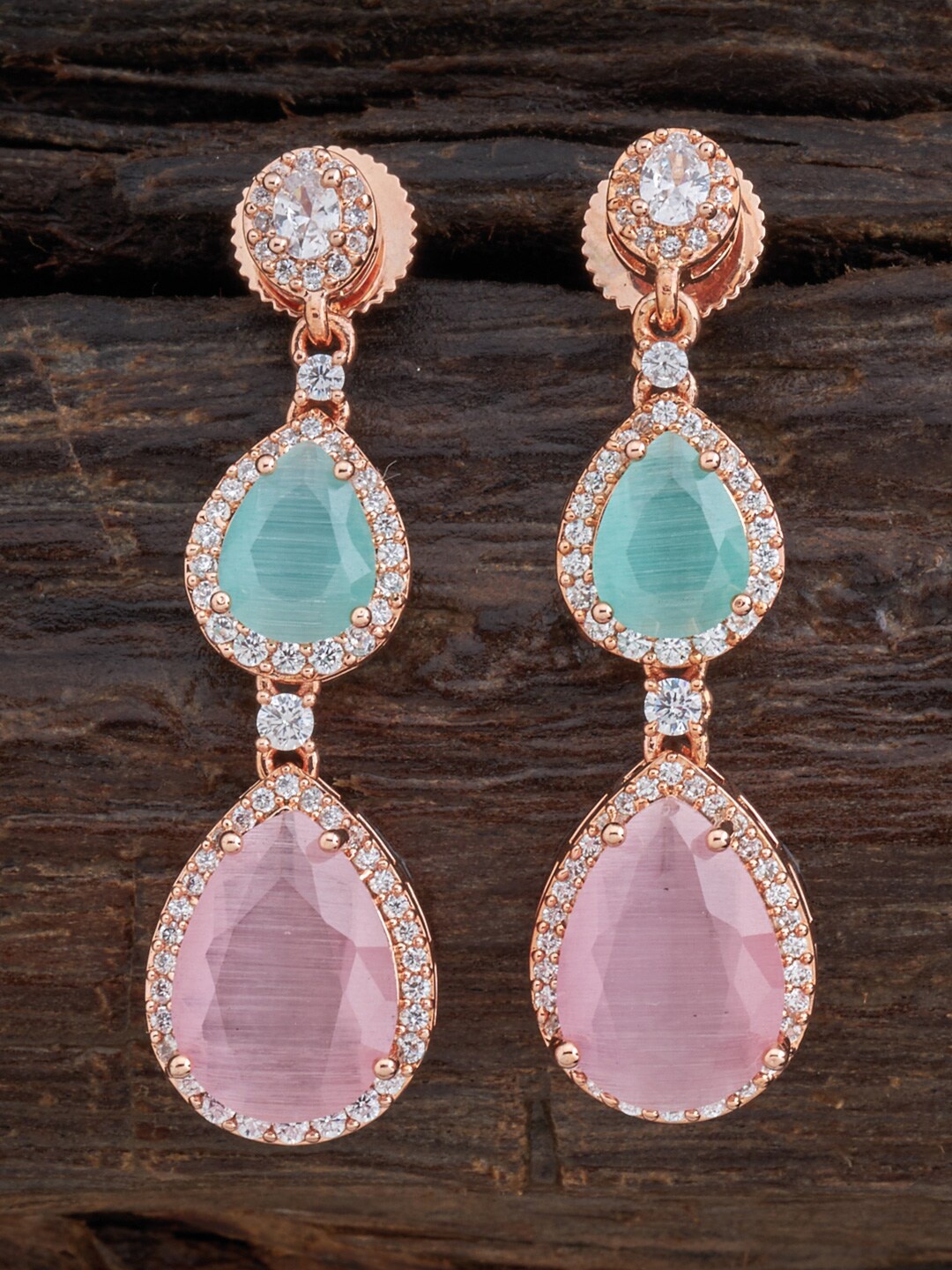 

Kushal's Fashion Jewellery Women Rose-Gold Plated Pink Teardrop Shaped Drop Earrings