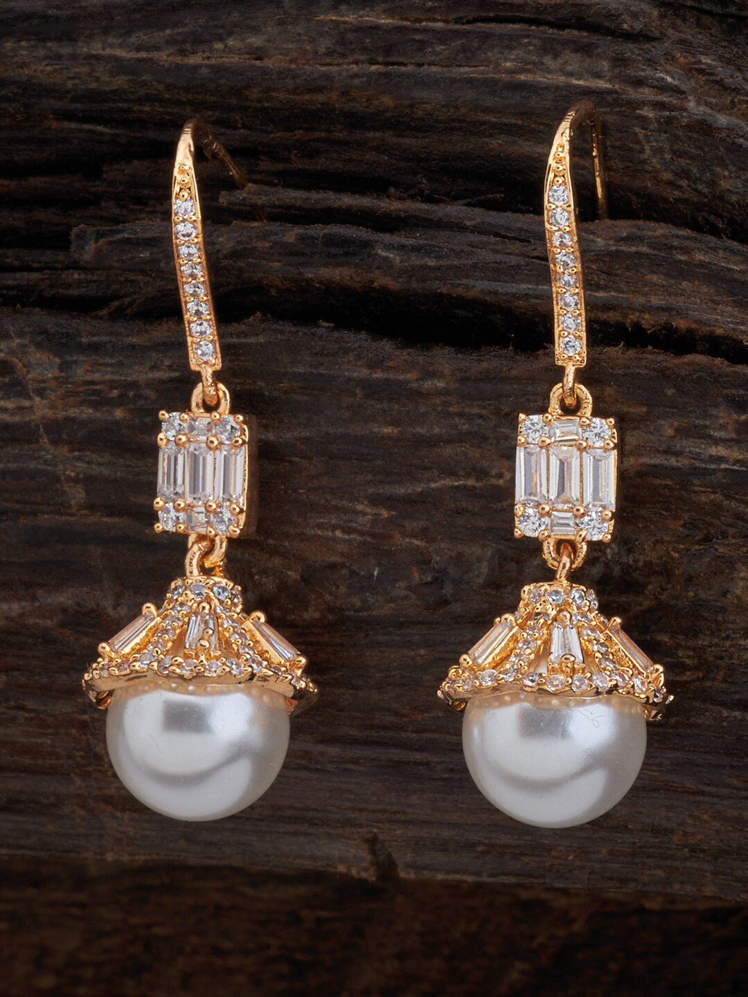 

Kushal's Fashion Jewellery Women Gold Plated White Spherical Drop Earrings
