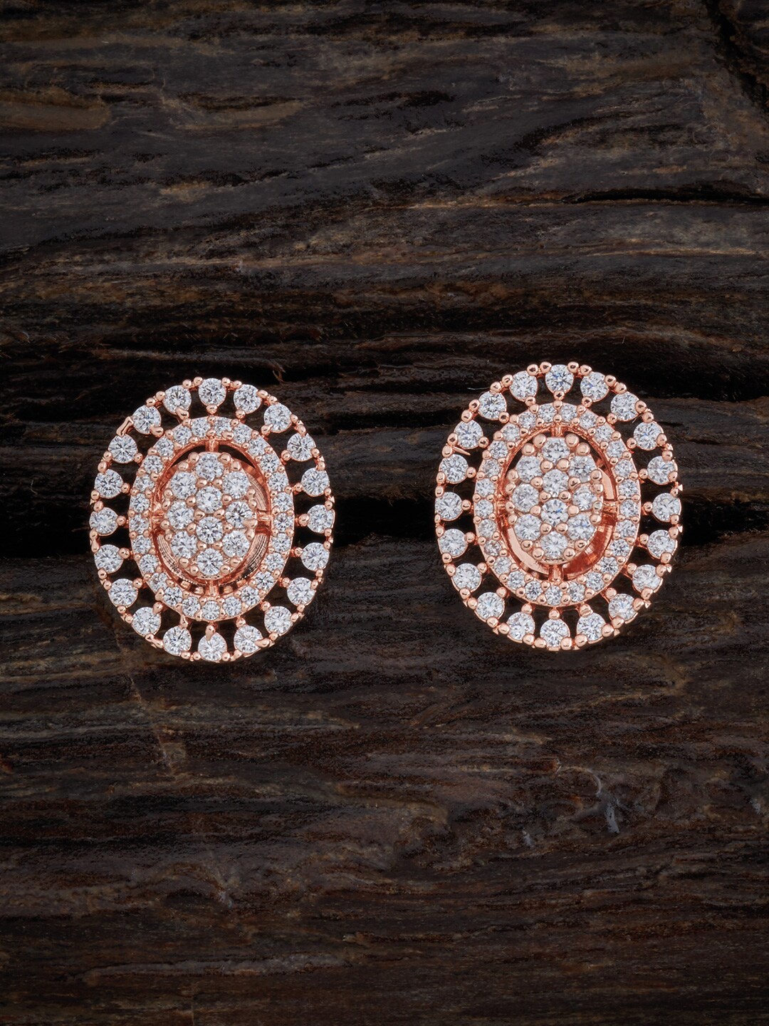 

Kushal's Fashion Jewellery Women Rose-Gold Plated White Oval Studs Earrings