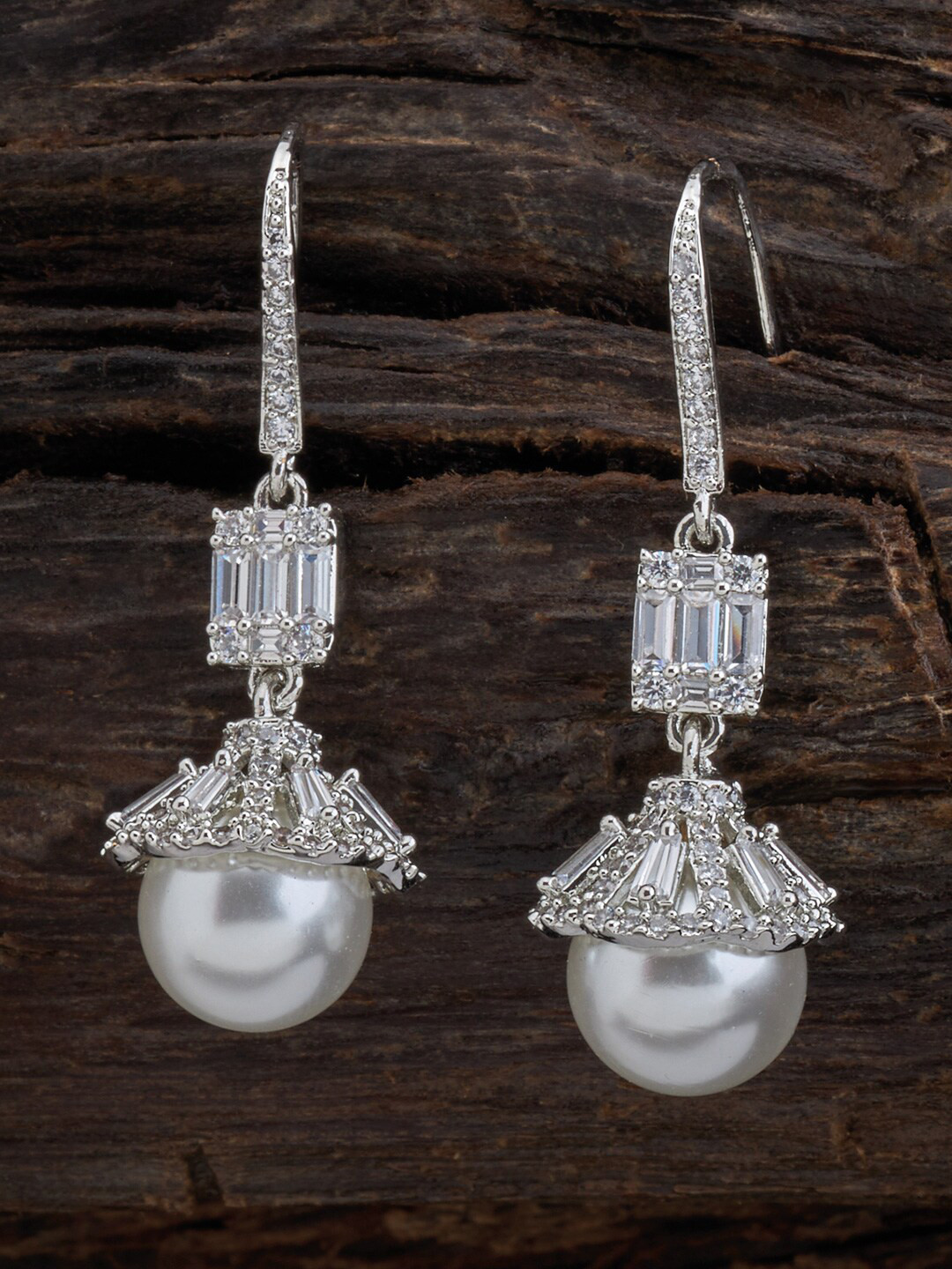

Kushal's Fashion Jewellery Women Rhodium Plated White Spherical Drop Earrings