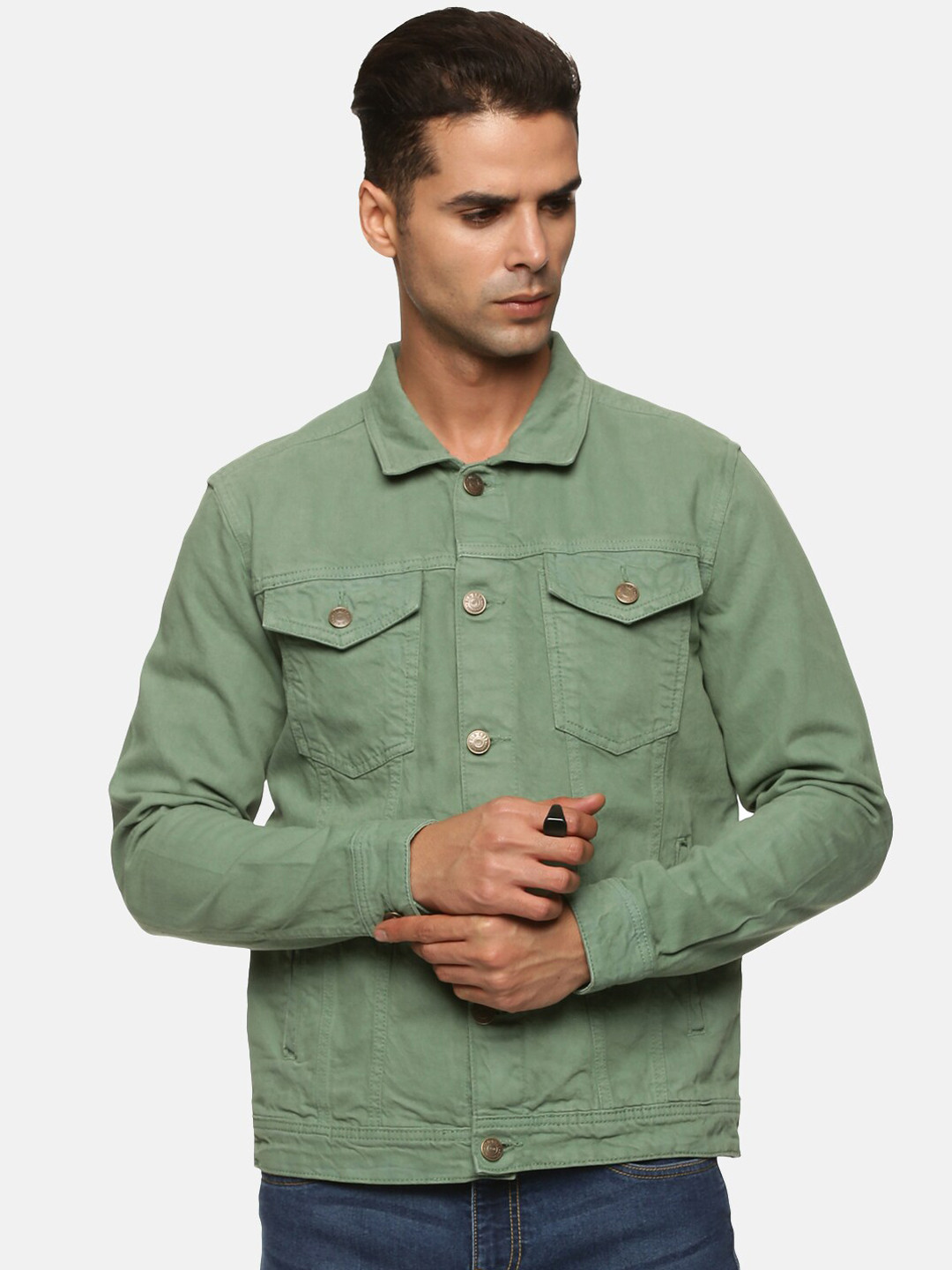 

Old Grey Men Green Outdoor Denim Jacket