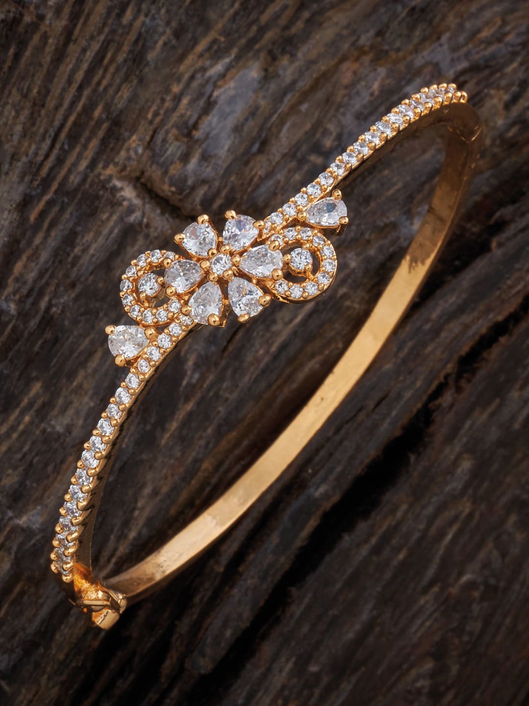 

Kushal's Fashion Jewellery Women Gold-Toned & White Cubic Zirconia Gold-Plated Kada Bracelet