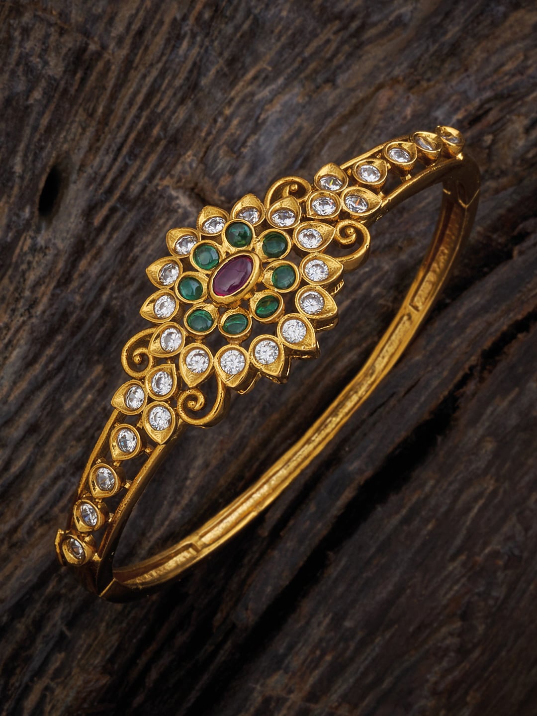 

Kushal's Fashion Jewellery Women Gold-Toned & Green Antique Kada Bracelet