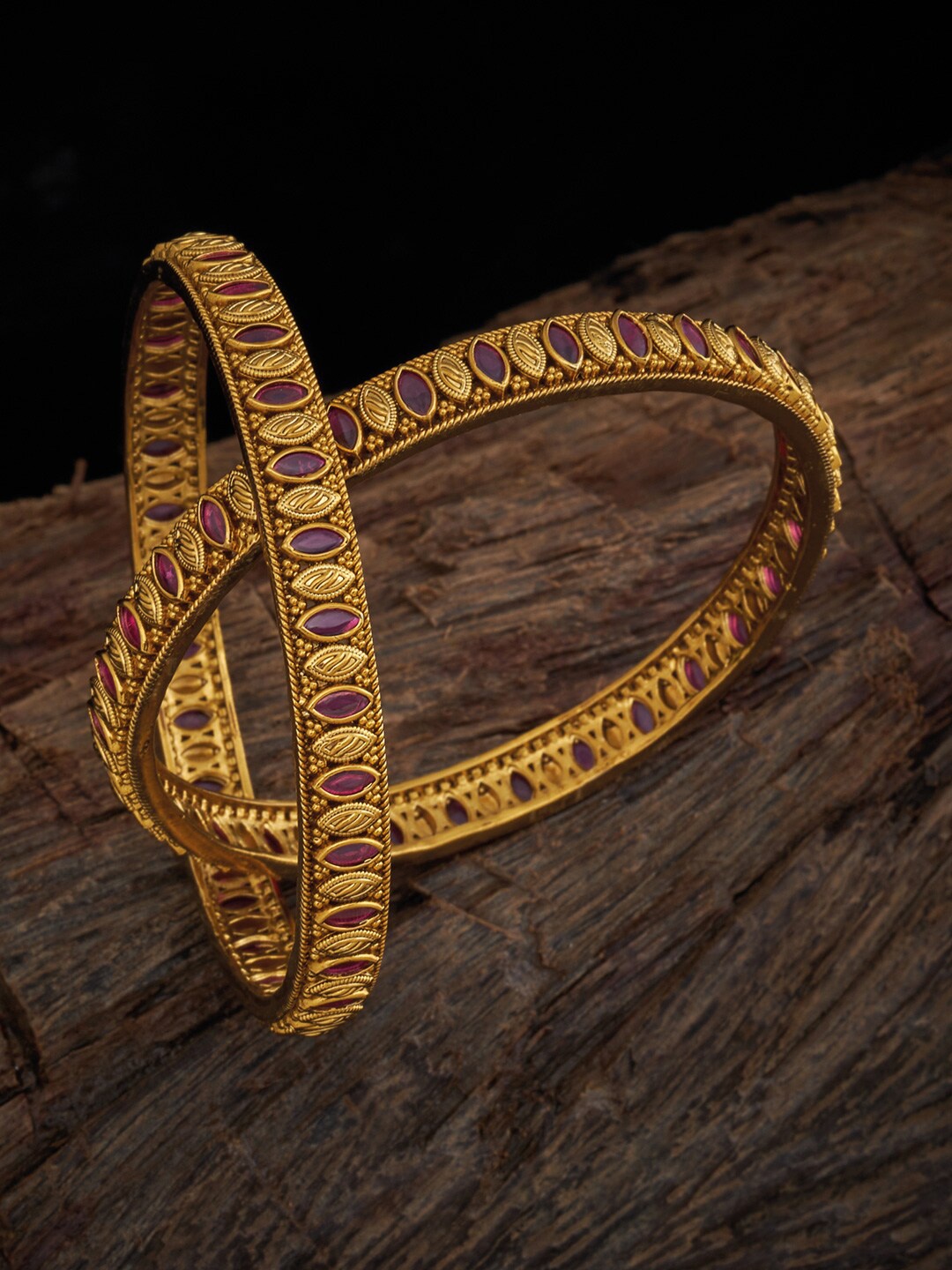 

Kushal's Fashion Jewellery Set Of 2 Gold-Toned & Pink Stone Studded Bangles