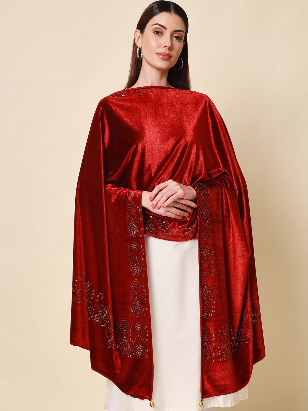 

Pashmoda Women Maroon Velvet Crystal Shawl