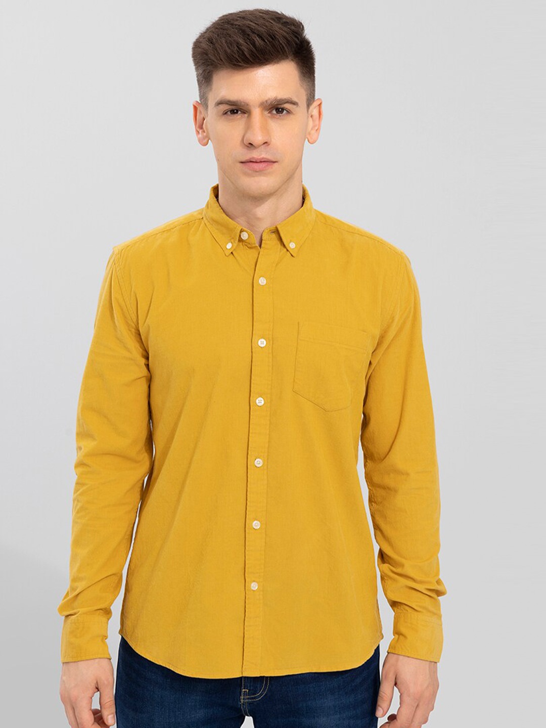 

Snitch Men Mustard Yellow Slim Fit Cotton Casual Shirt