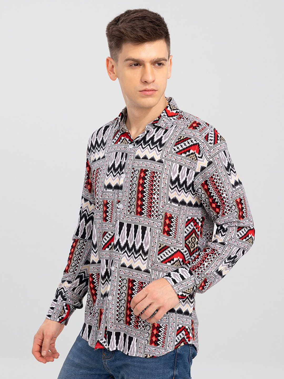

Snitch Men Grey Slim Fit Printed Casual Shirt