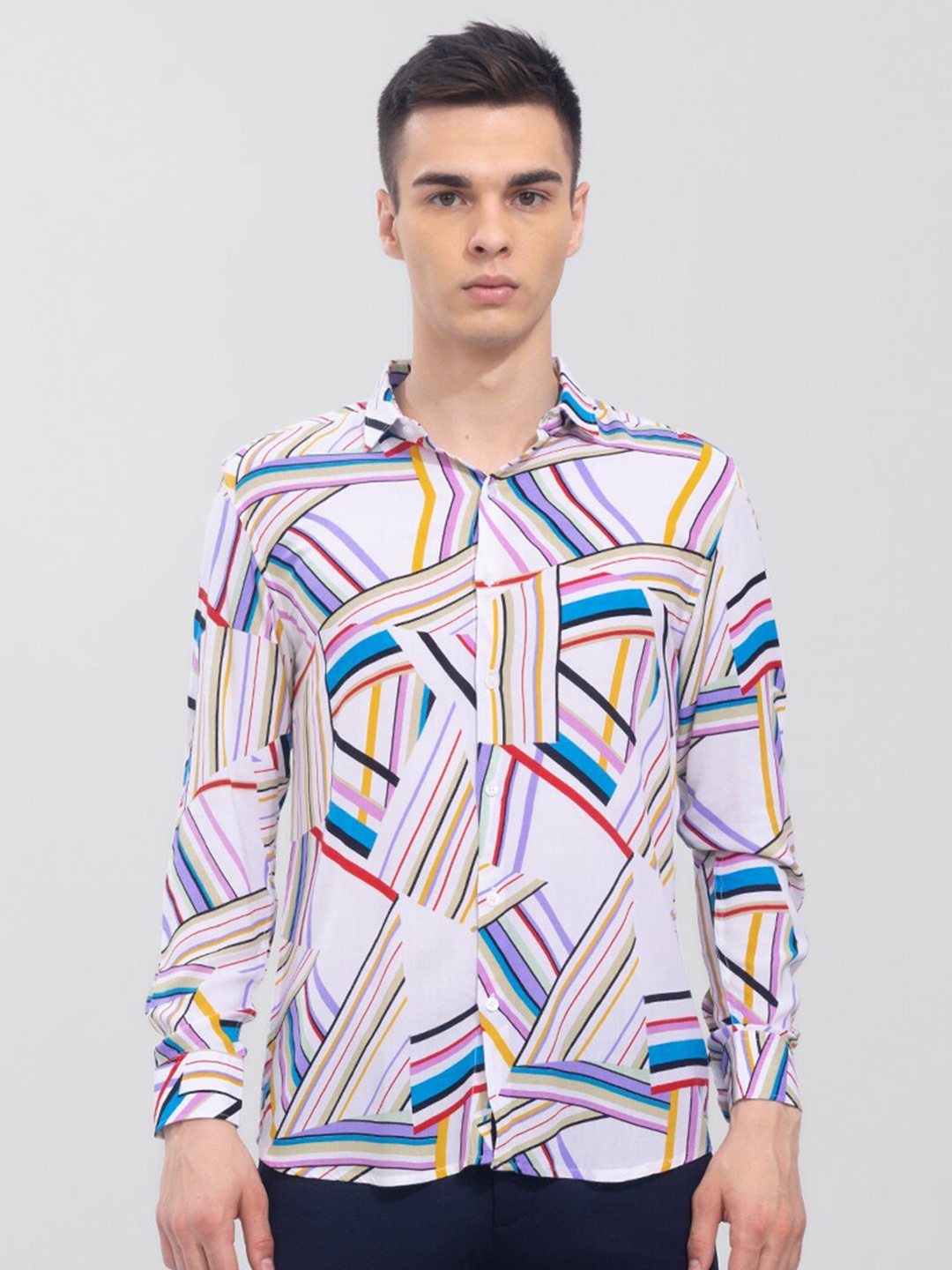 

Snitch Men Slim Fit Printed Casual Shirt, White