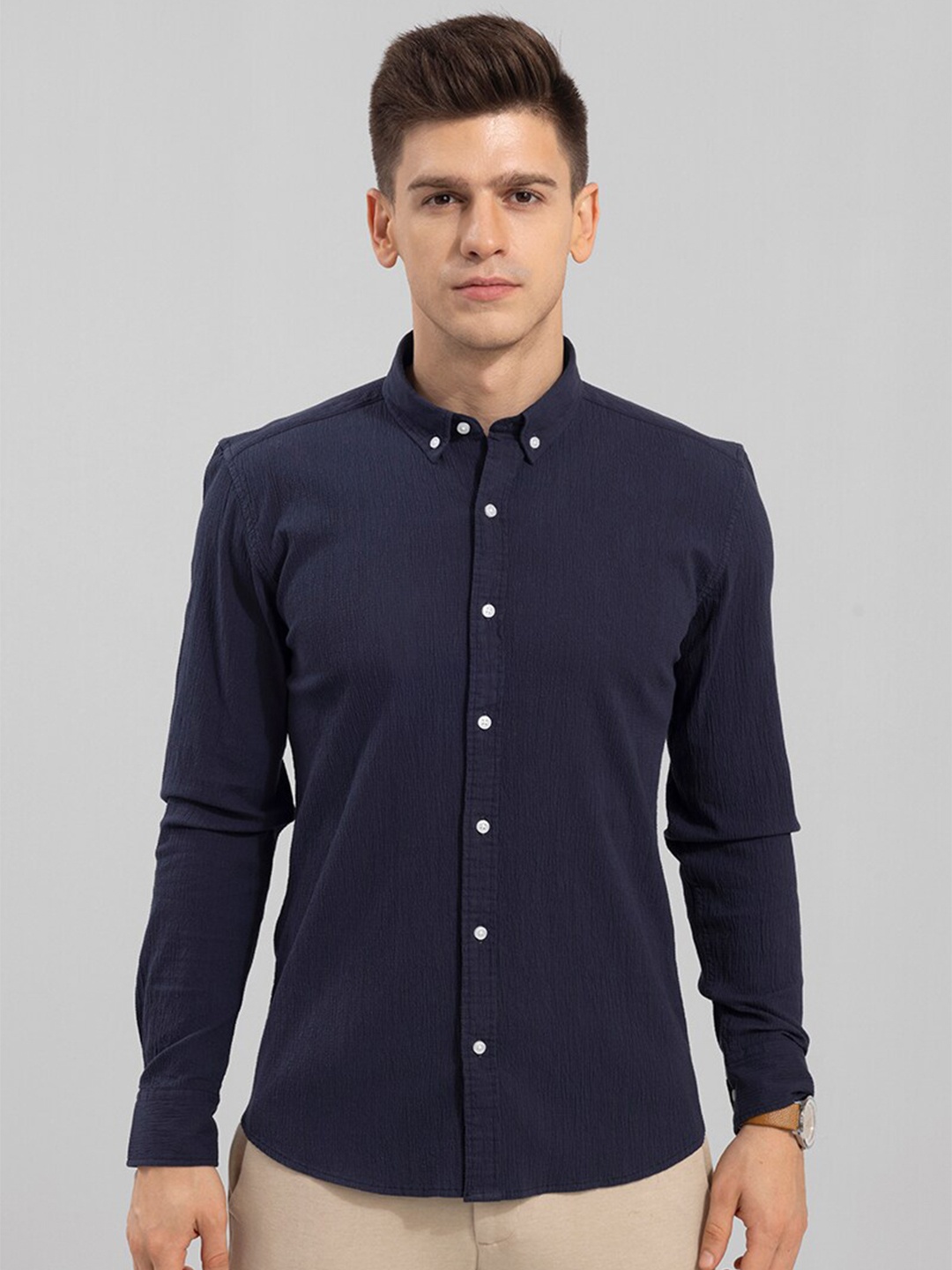 

Snitch Men Blue Slim Fit Casual Cotton Shirt