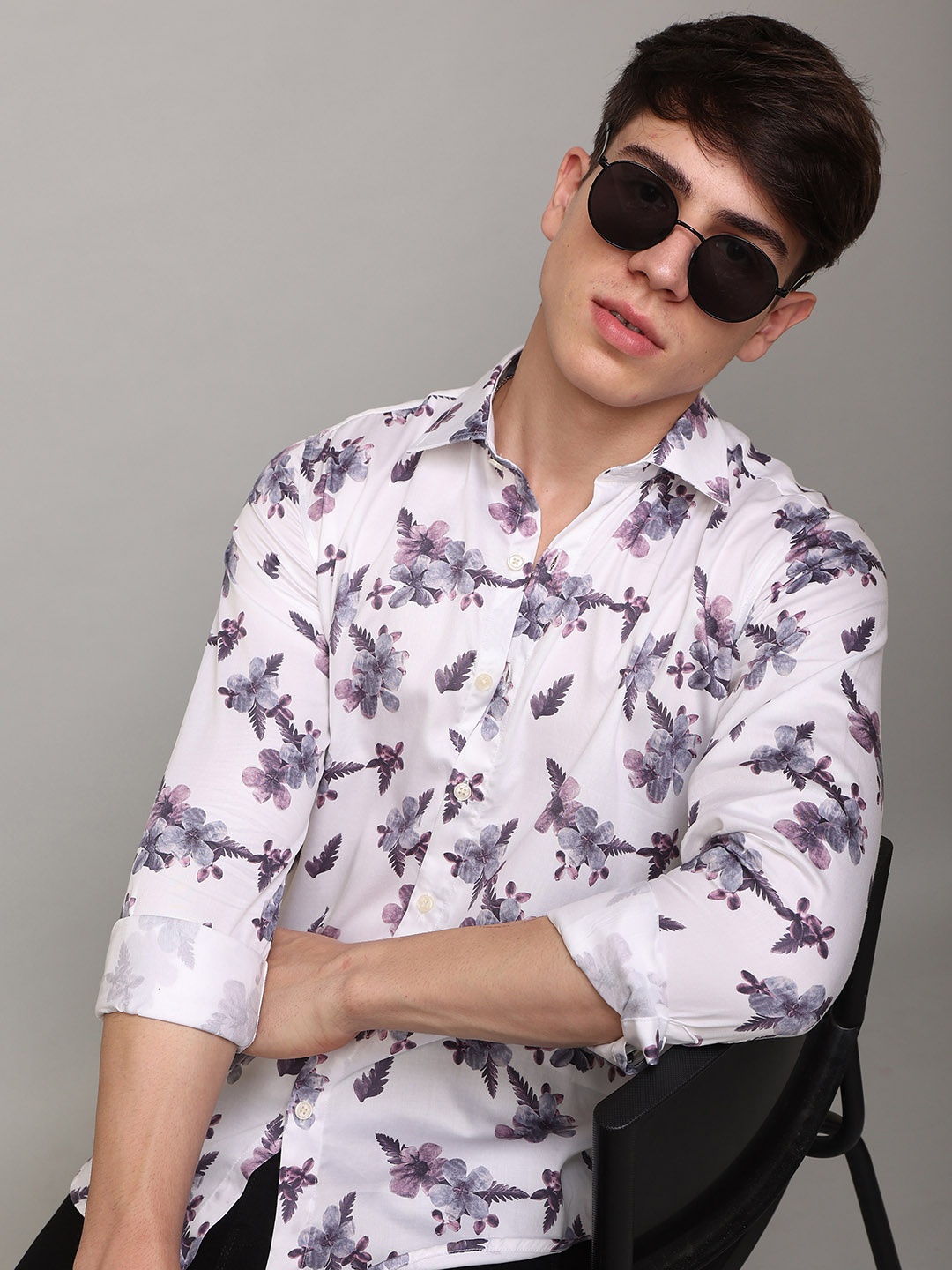 

Snitch Men Slim Fit Floral Printed Casual Cotton Shirt, White