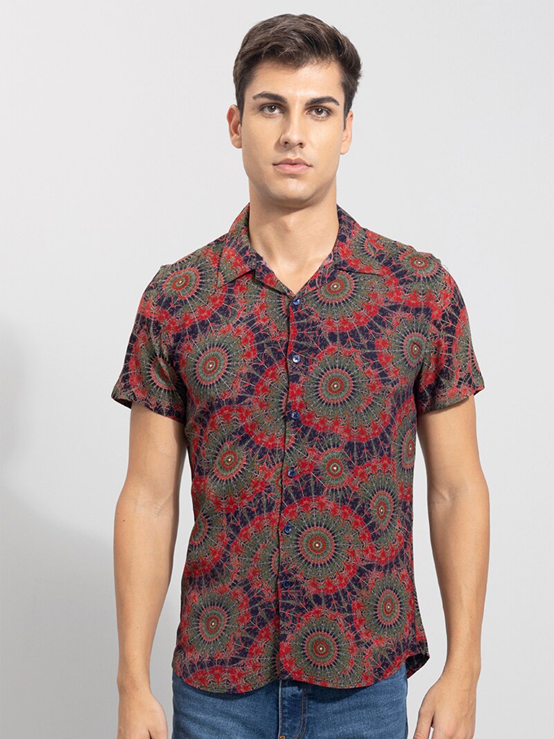 

Snitch Men Red Slim Fit Printed Casual Shirt