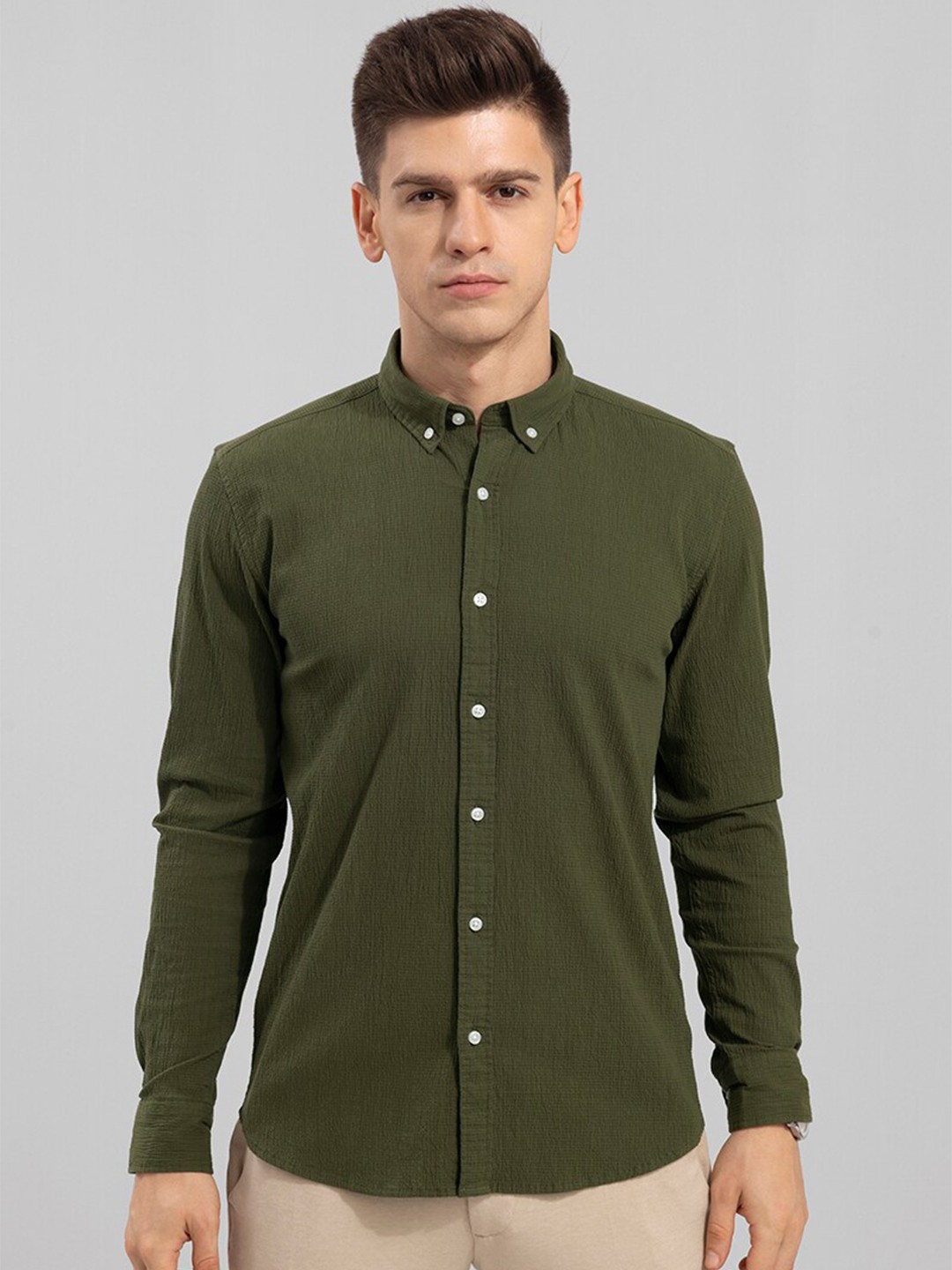 

Snitch Men Green Slim Fit Casual Cotton Shirt