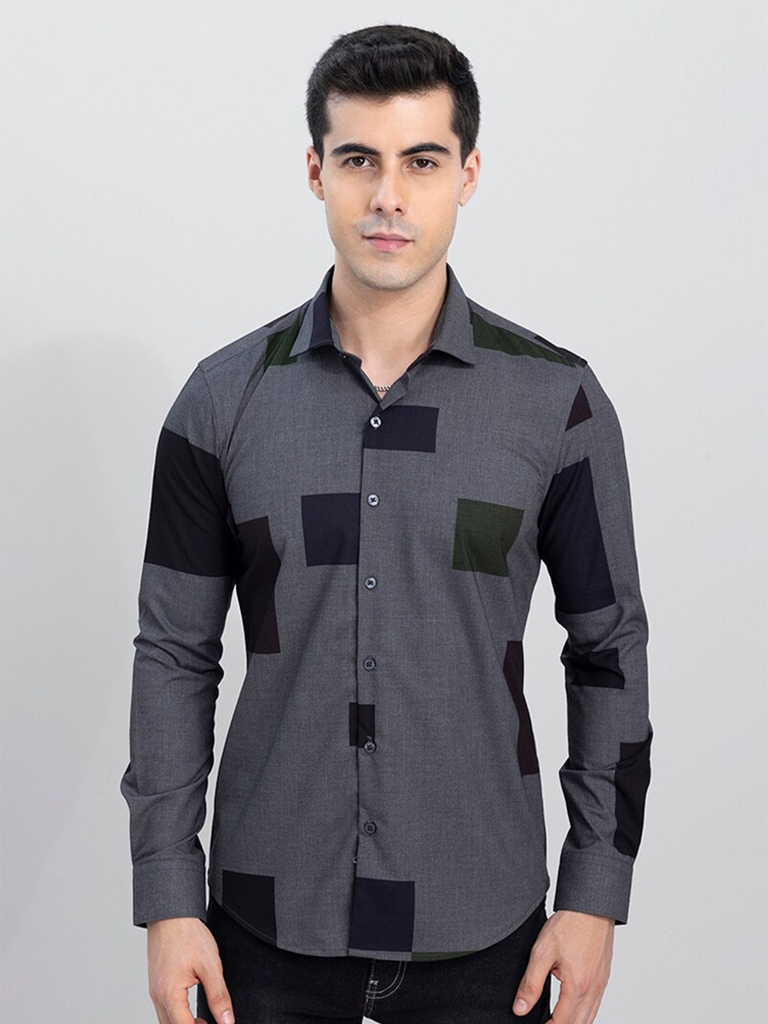 

Snitch Men Slim Fit Printed Casual Cotton Shirt, Grey