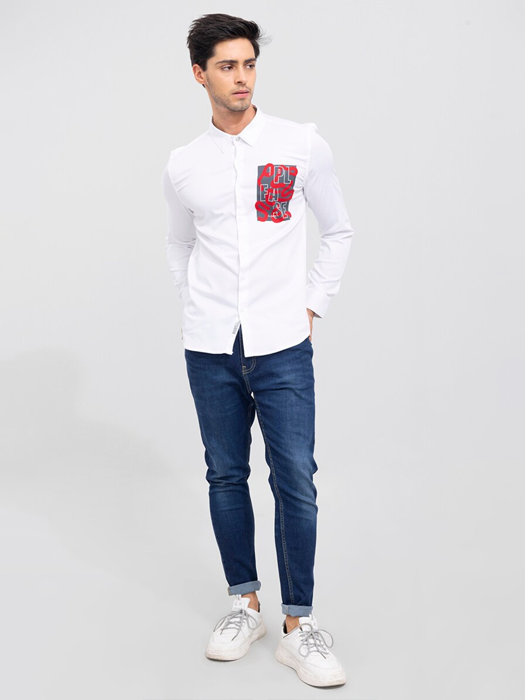 

Snitch Men Slim Fit Printed Casual Cotton Shirt, White