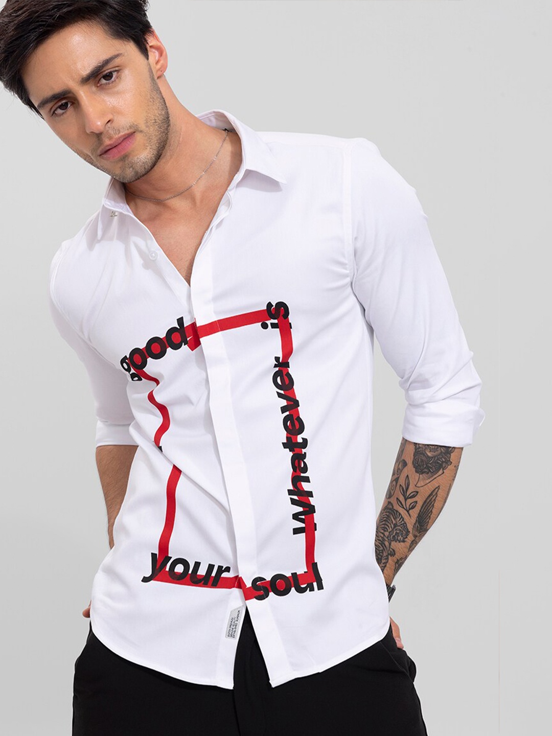 

Snitch Slim Fit Printed Casual Cotton Shirt, White