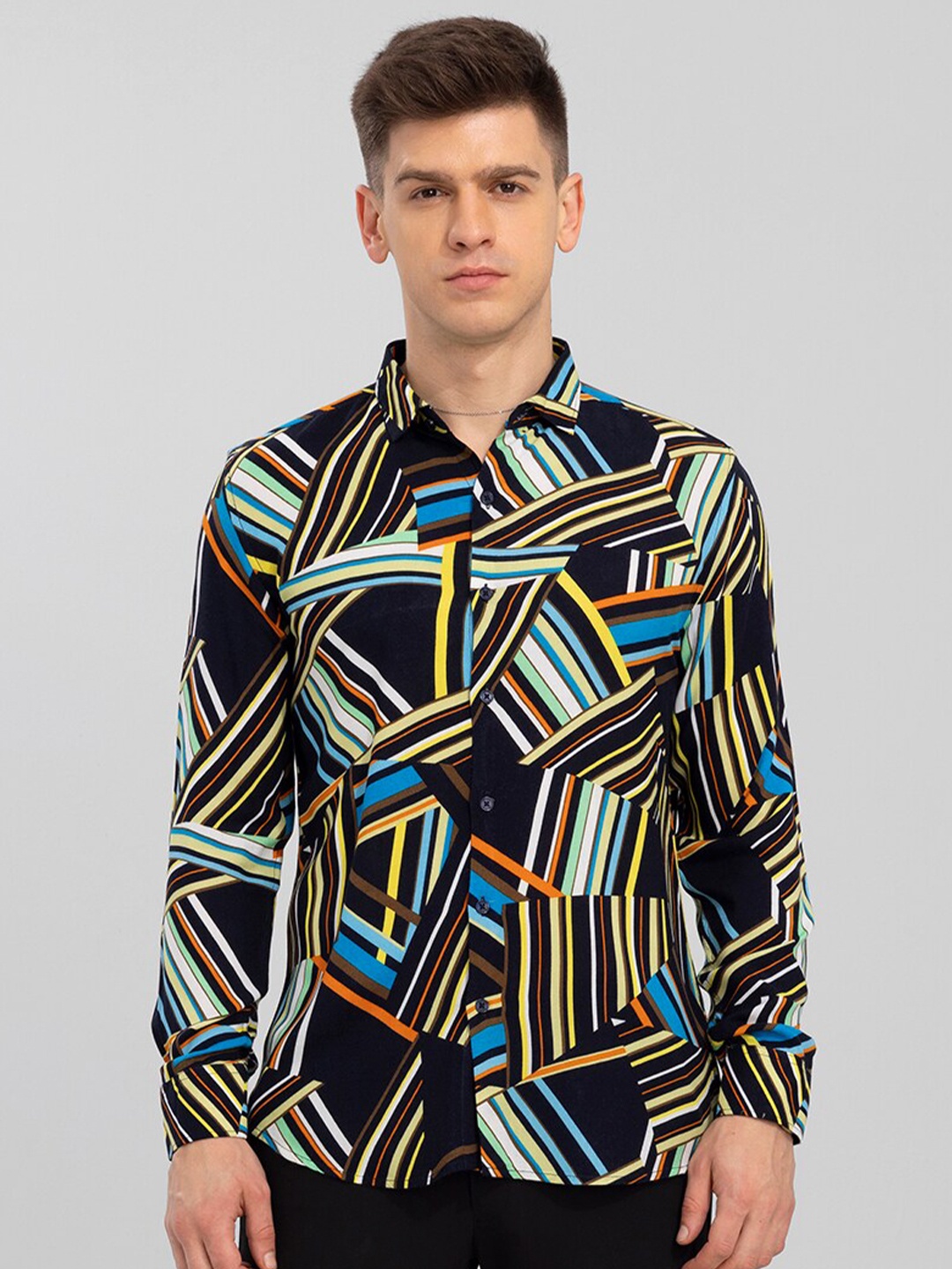 

Snitch Slim Fit Printed Casual Shirt, Black