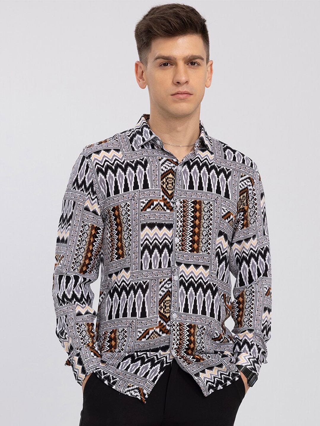 

Snitch Men Slim Fit Printed Casual Shirt, Brown