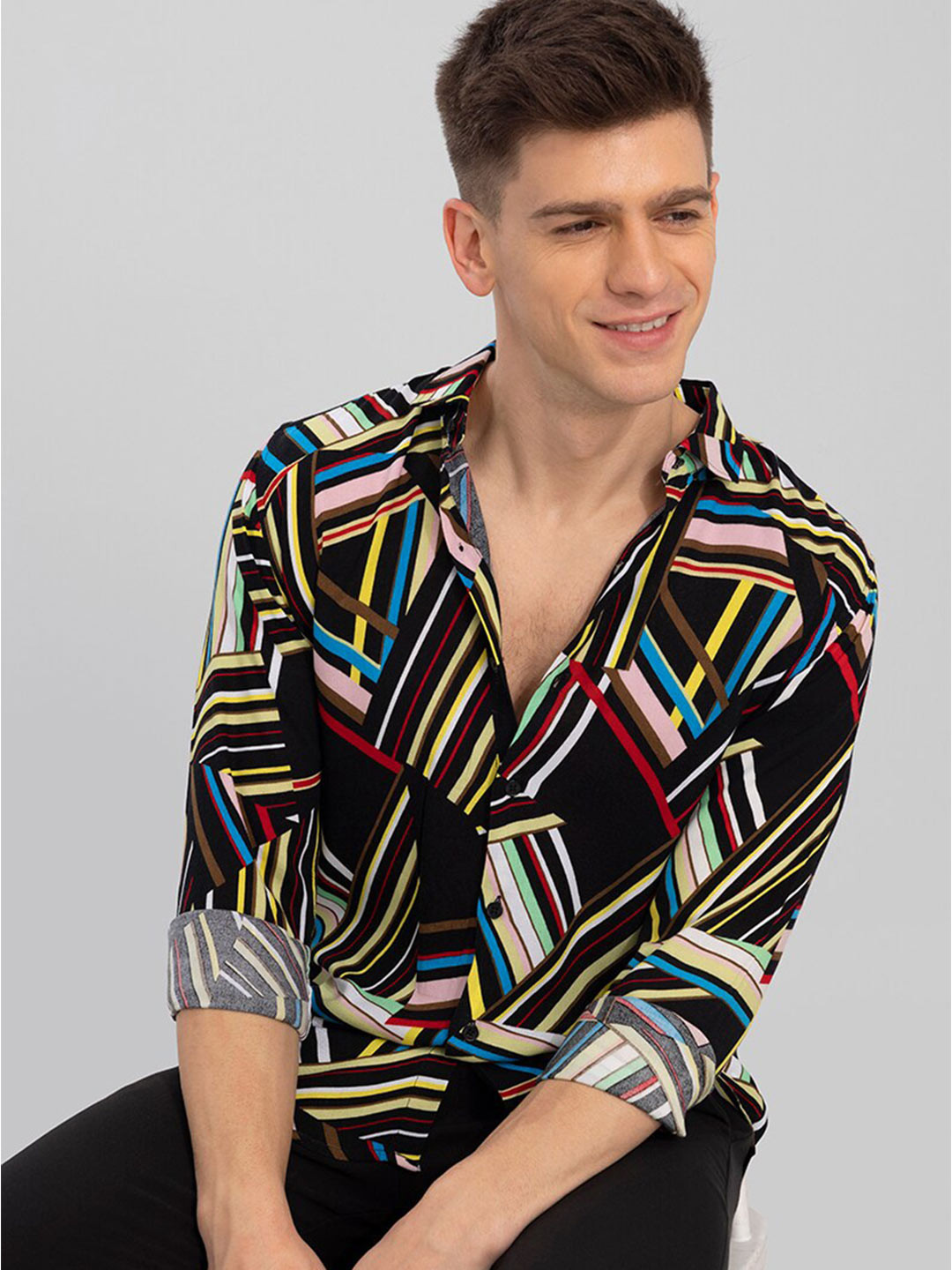 

Snitch Men Slim Fit Printed Casual Shirt, Brown