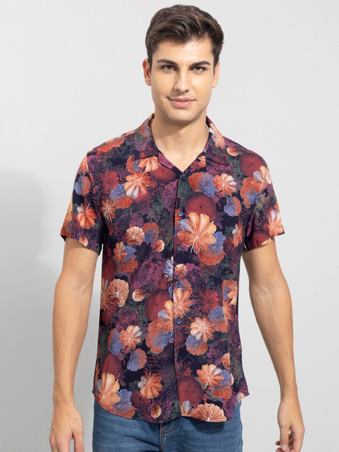 

Snitch Slim Fit Floral Printed Casual Cotton Shirt, Red