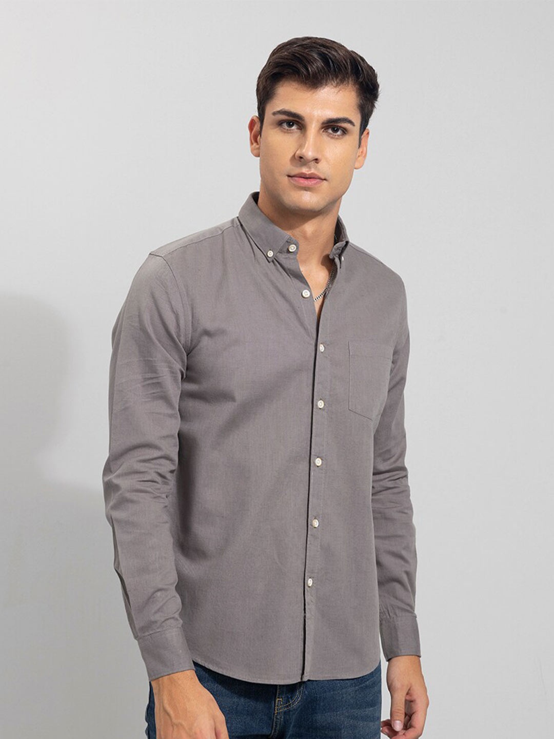 

Snitch Men Grey Slim Fit Cotton Casual Shirt