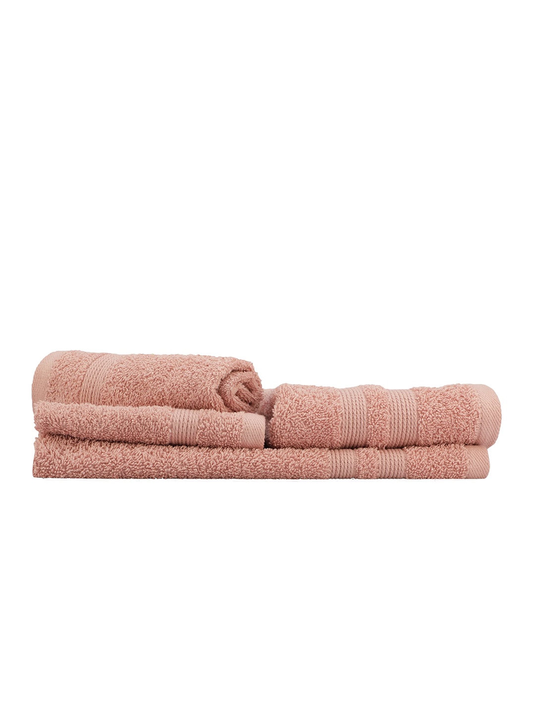 

LUSH & BEYOND Set Of 4 Solid Pure Cotton 500 GSM Towel Set, Peach
