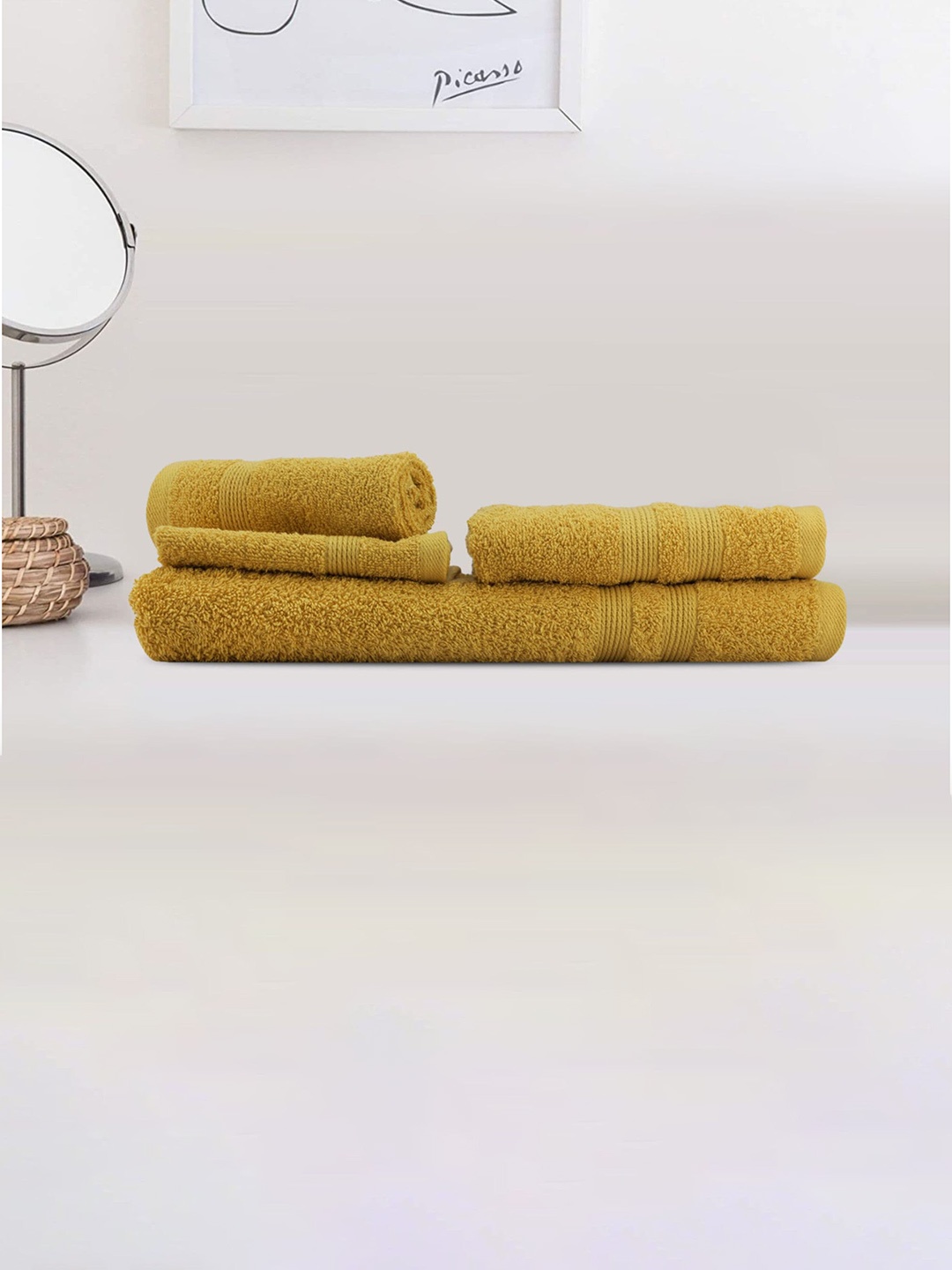 

LUSH & BEYOND Set Of 4 Mustard Yellow 500 GSM Cotton Towel Set