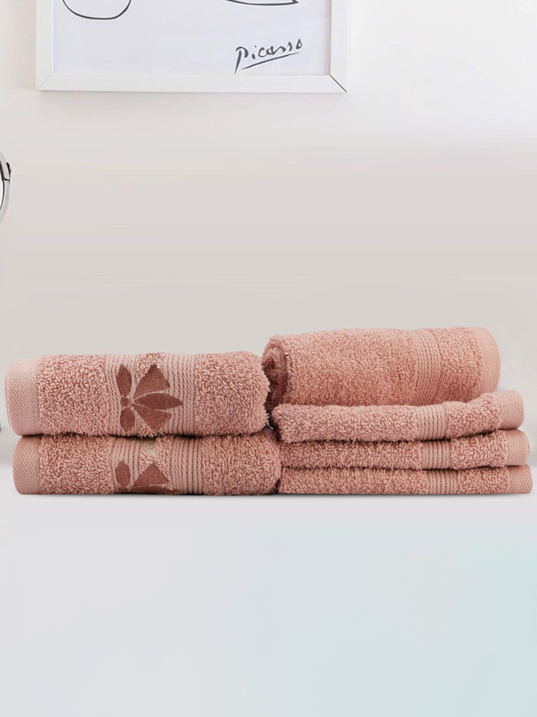 

LUSH & BEYOND Set Of 6 Peach Pure Cotton Bath Towels 500 GSM